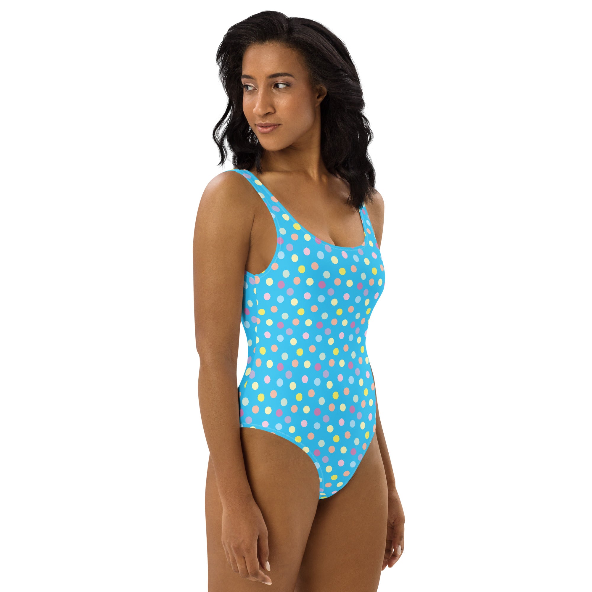 Cute Colorful Polka Dot Preppy Blue One-Piece Swimsuit