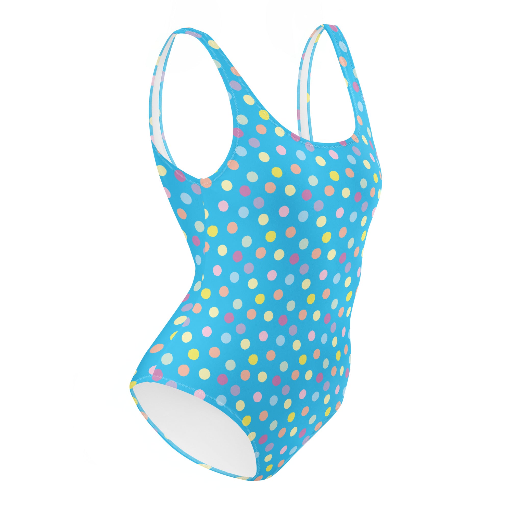 Cute Colorful Polka Dot Preppy Blue One-Piece Swimsuit
