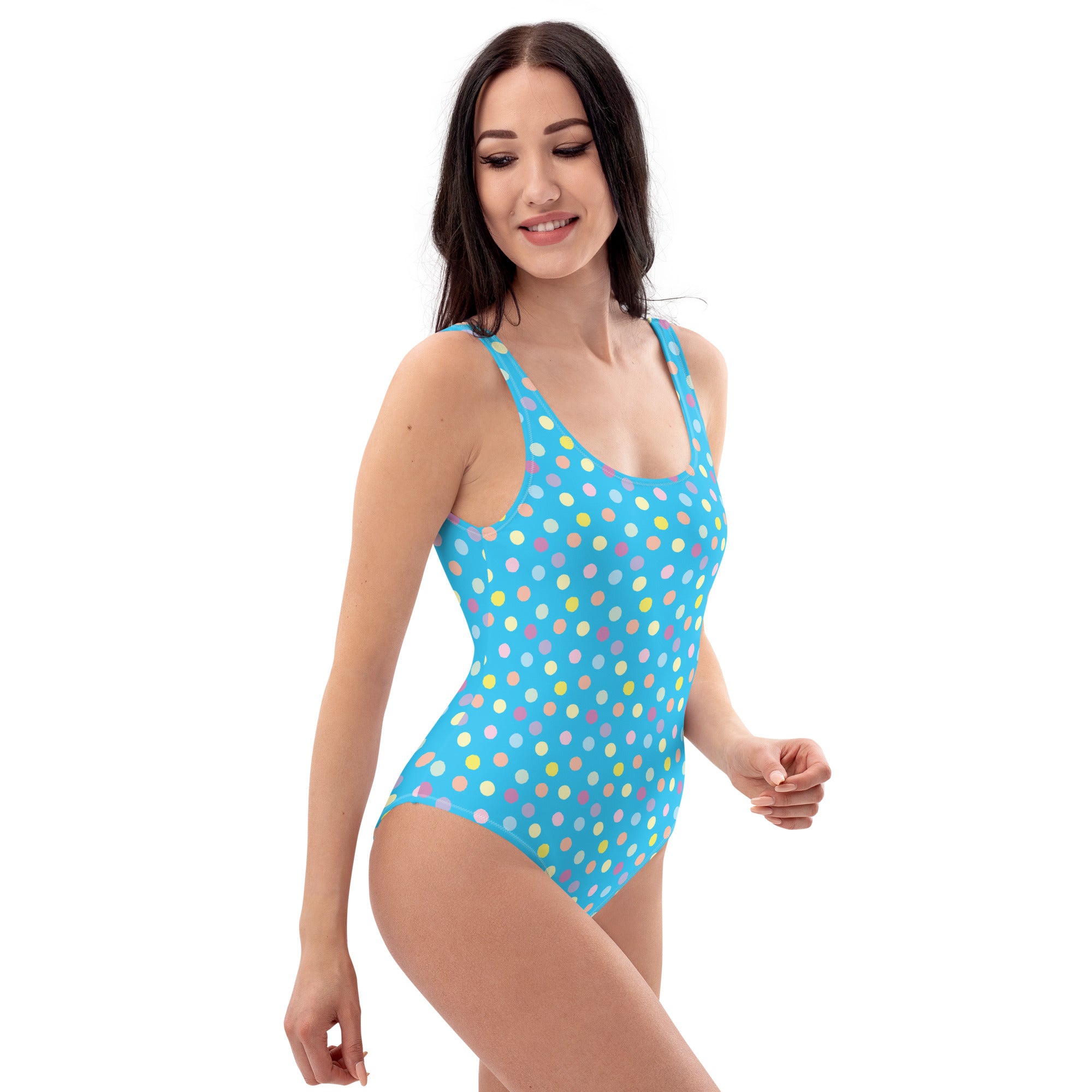 Cute Colorful Polka Dot Preppy Blue One-Piece Swimsuit