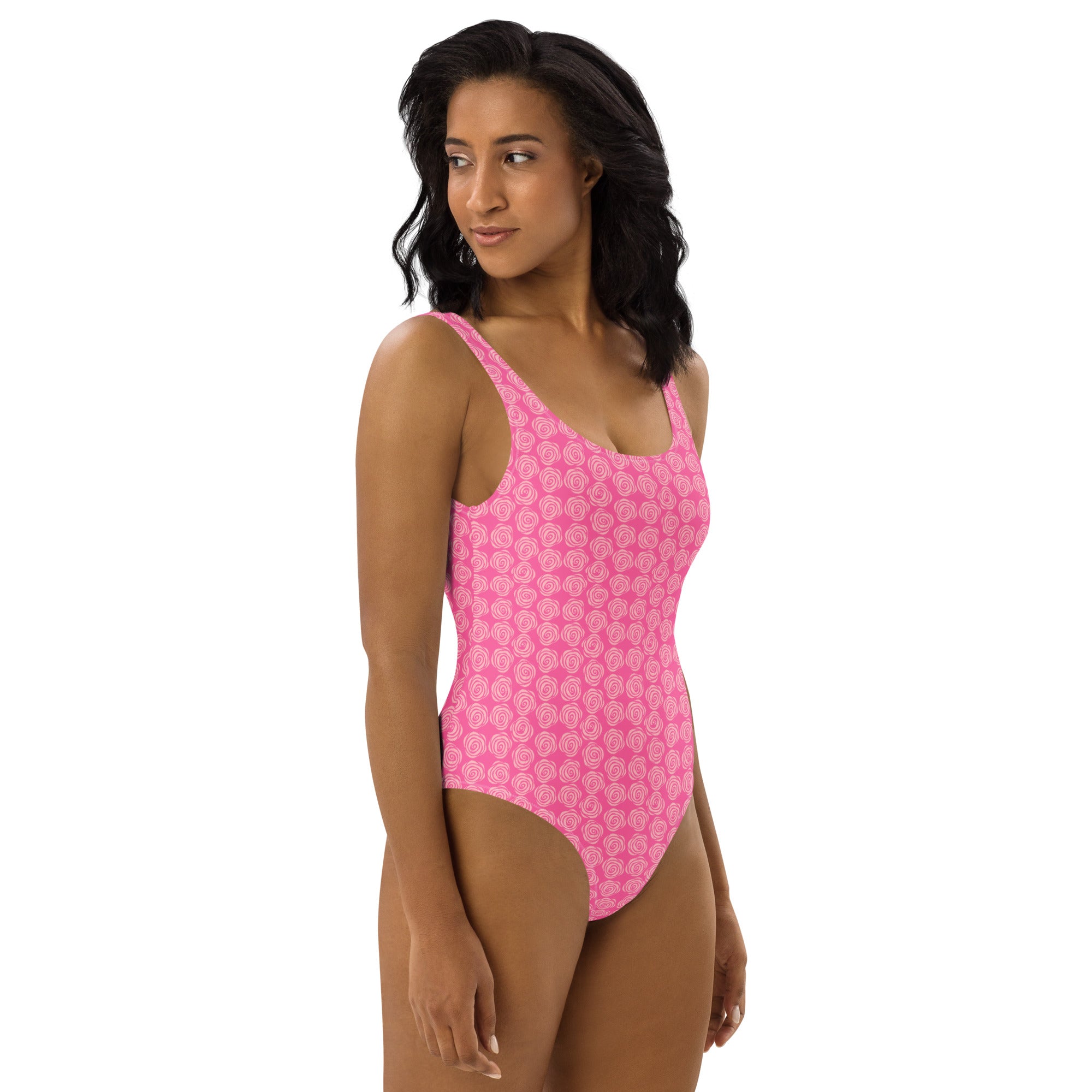 Preppy Pink Roses Valentine Inspired Cute One-Piece Swimsuit