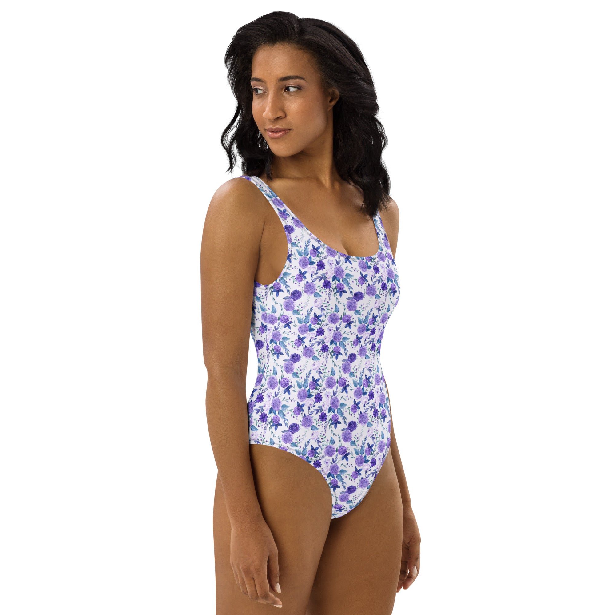 Preppy Purple Floral White One-Piece Swimsuit