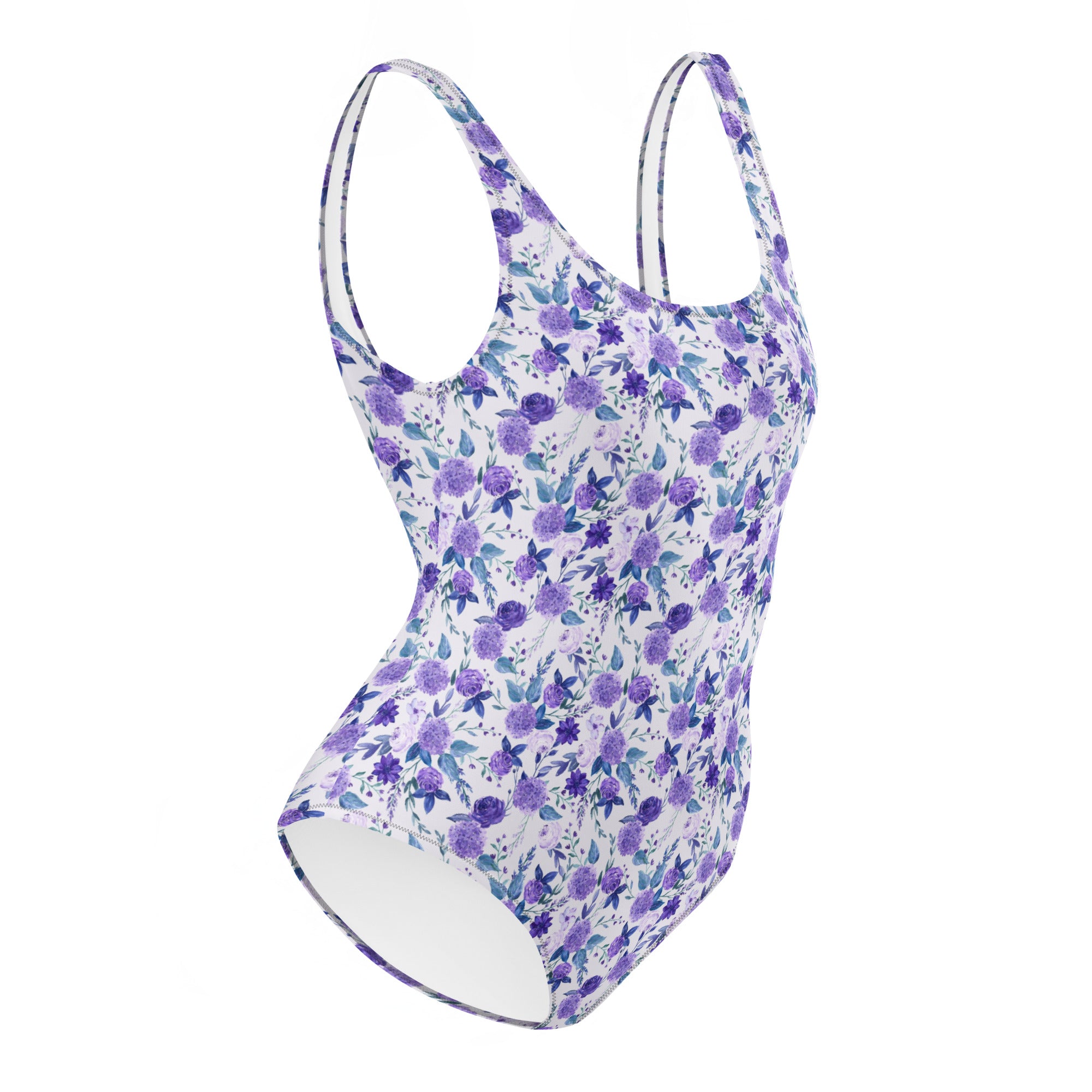 Preppy Purple Floral White One-Piece Swimsuit
