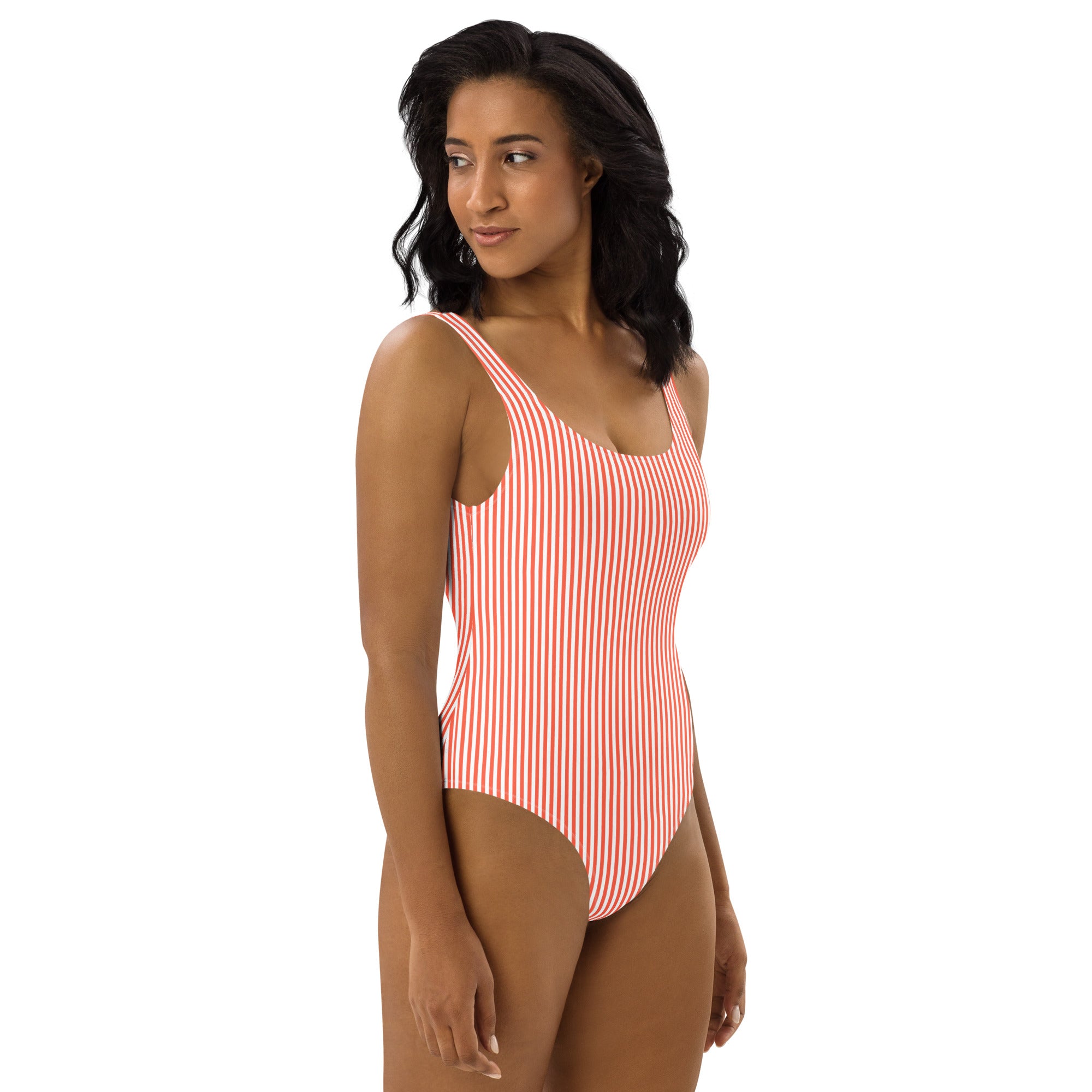 Preppy White and Orange Stripes One-Piece Swimsuit