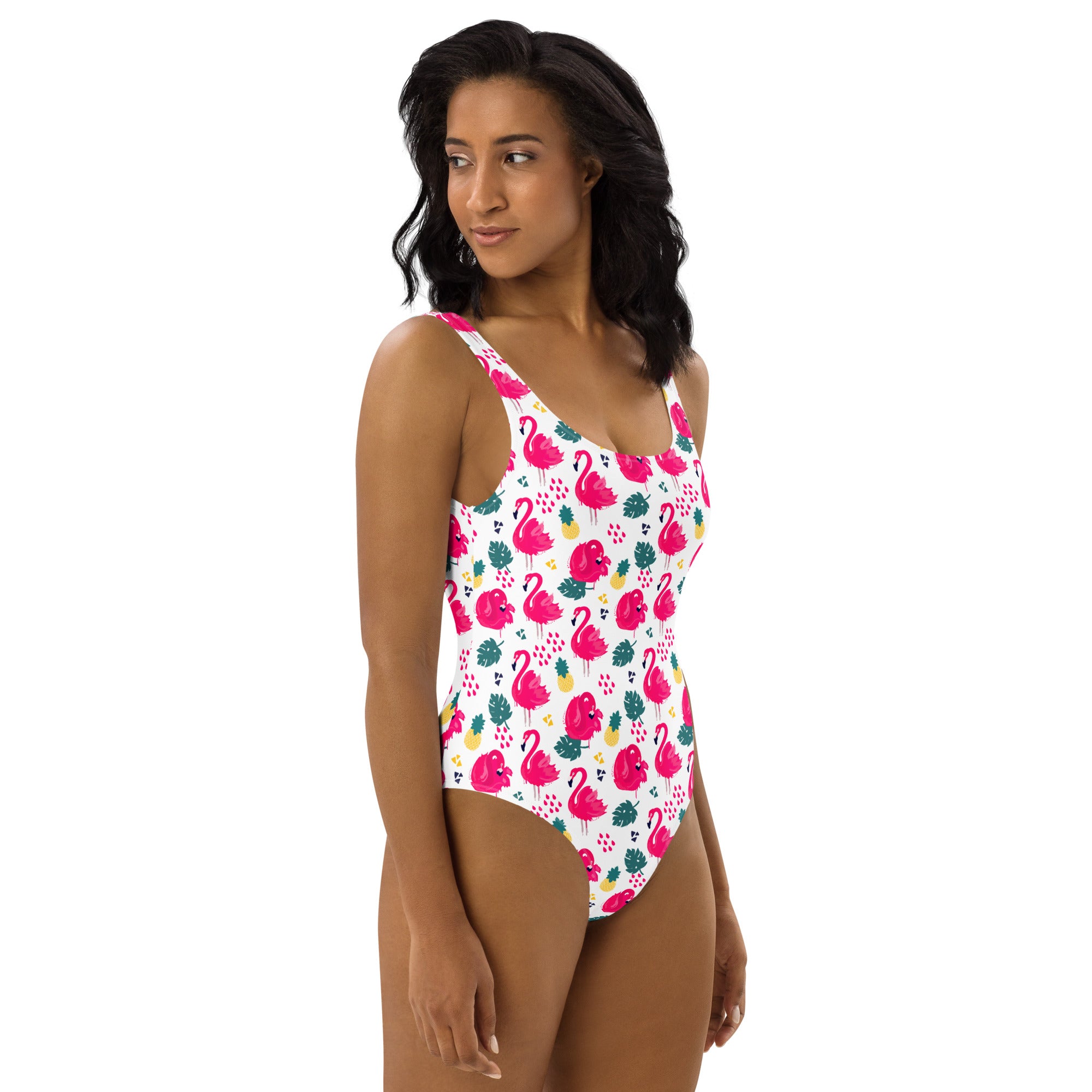 Preppy Pink Southern Flamingo Print One-Piece Swimsuit