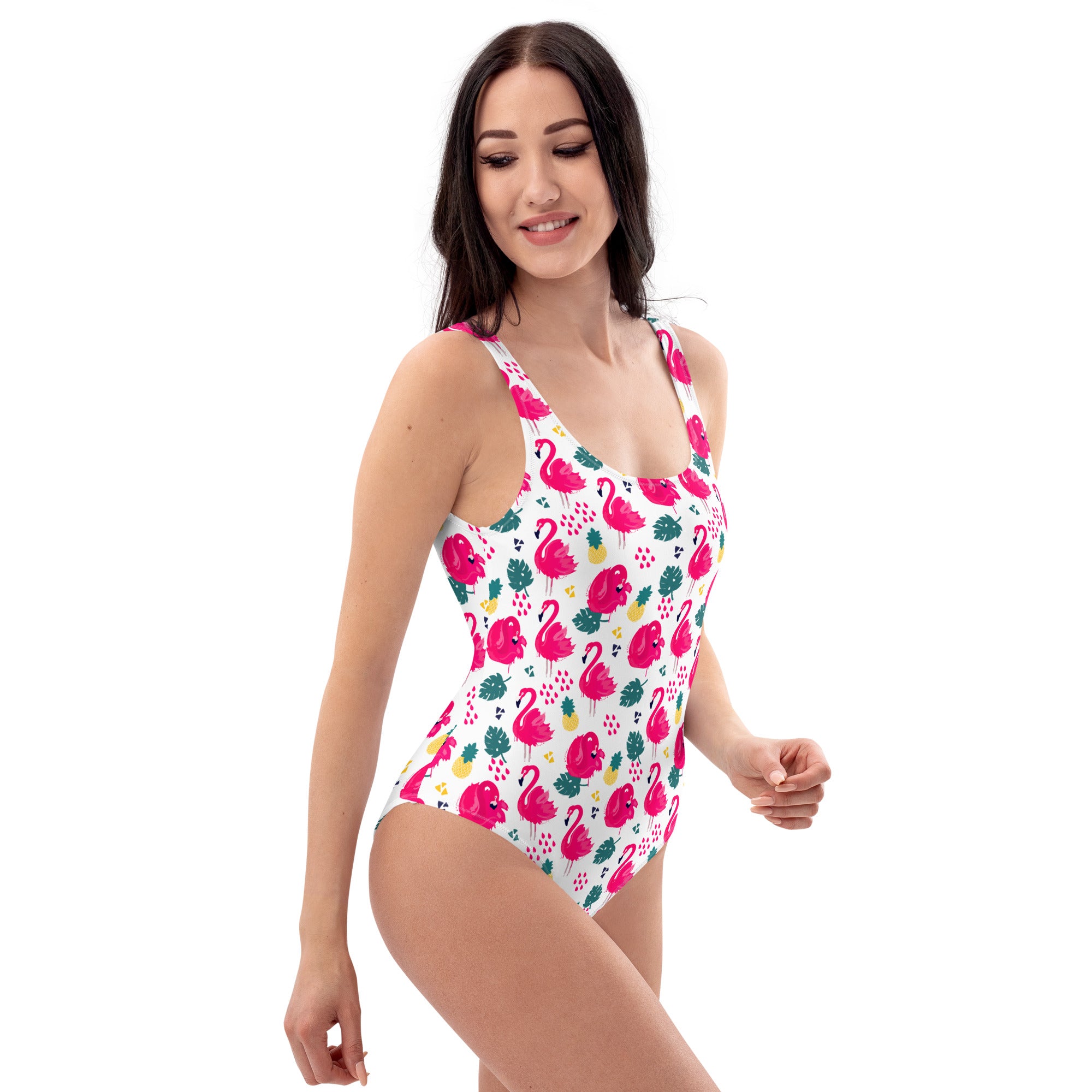 Preppy Pink Southern Flamingo Print One-Piece Swimsuit
