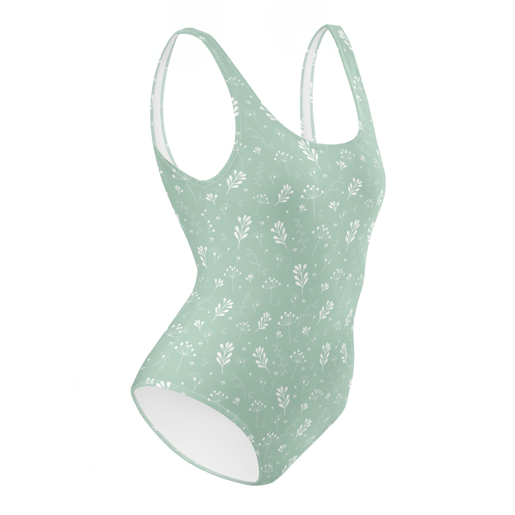 Pastel Green Clean Seamless Floral One-Piece Swimsuit