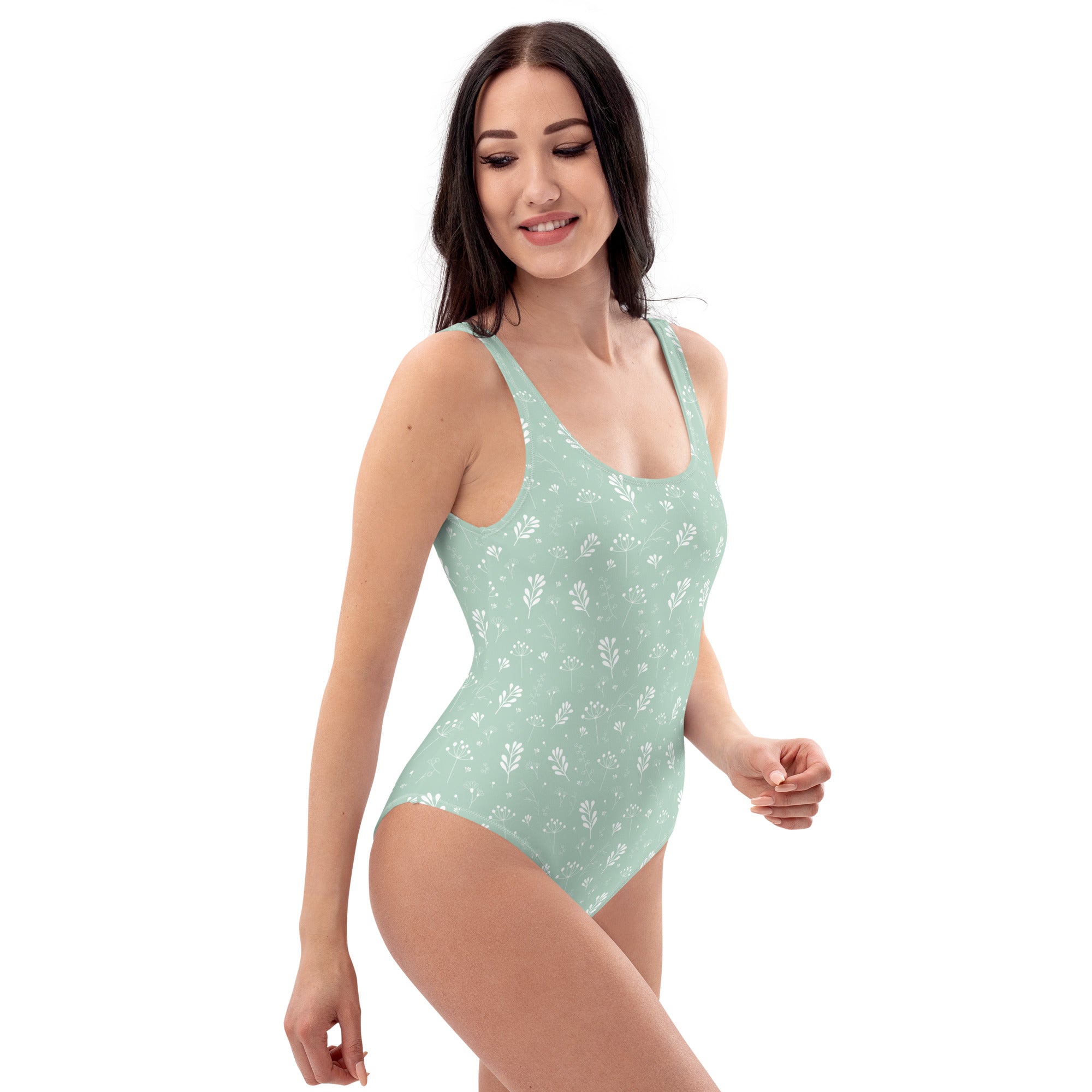 Pastel Green Clean Seamless Floral One-Piece Swimsuit
