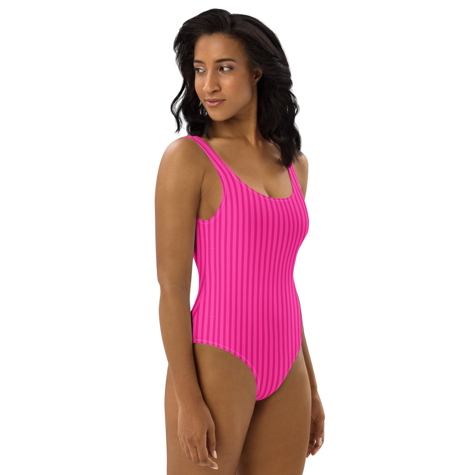 Preppy Aesthetic Pink Bubblegum Striped One-Piece Swimsuit