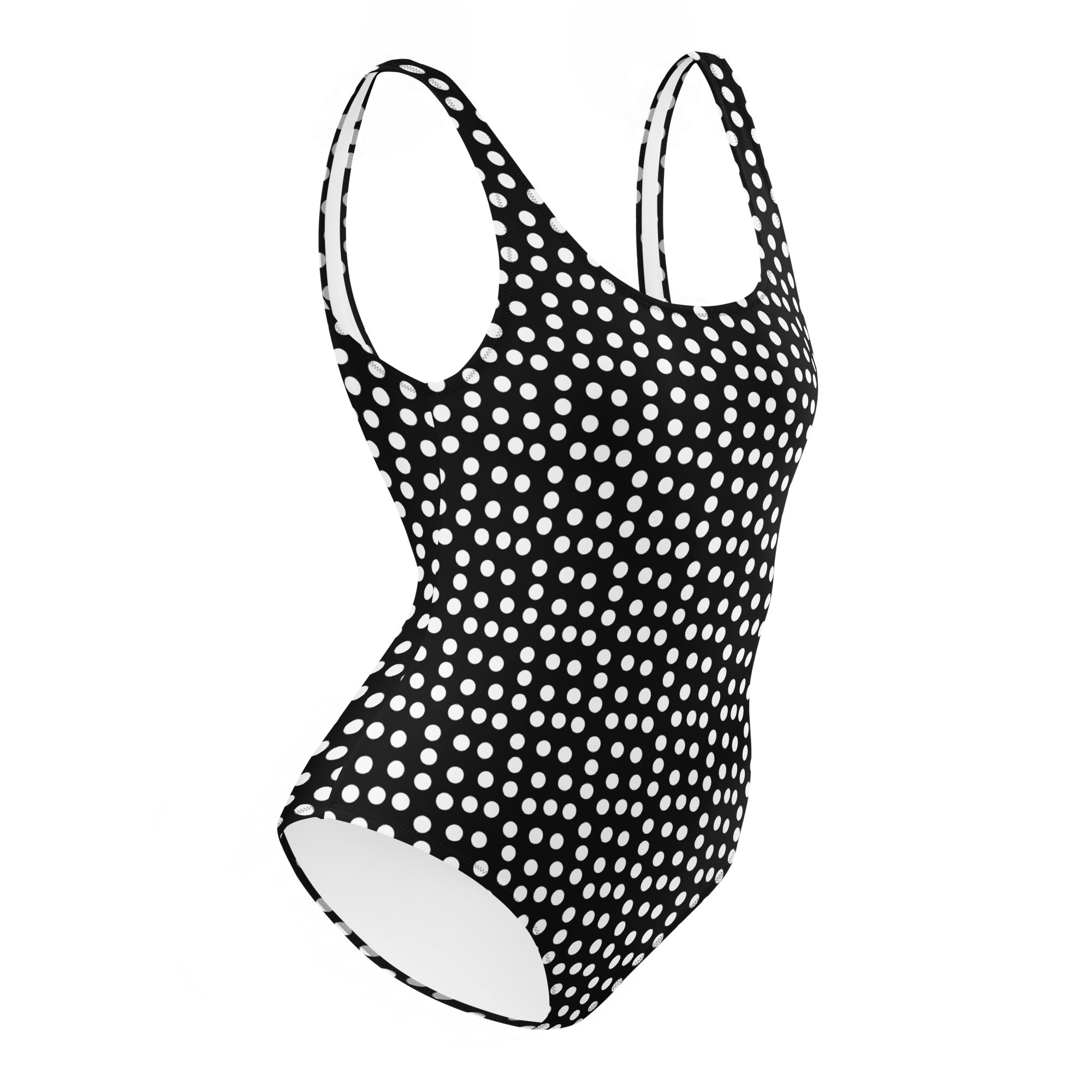 Vintage Preppy Style Black with White Polka Dot One-Piece Swimsuit