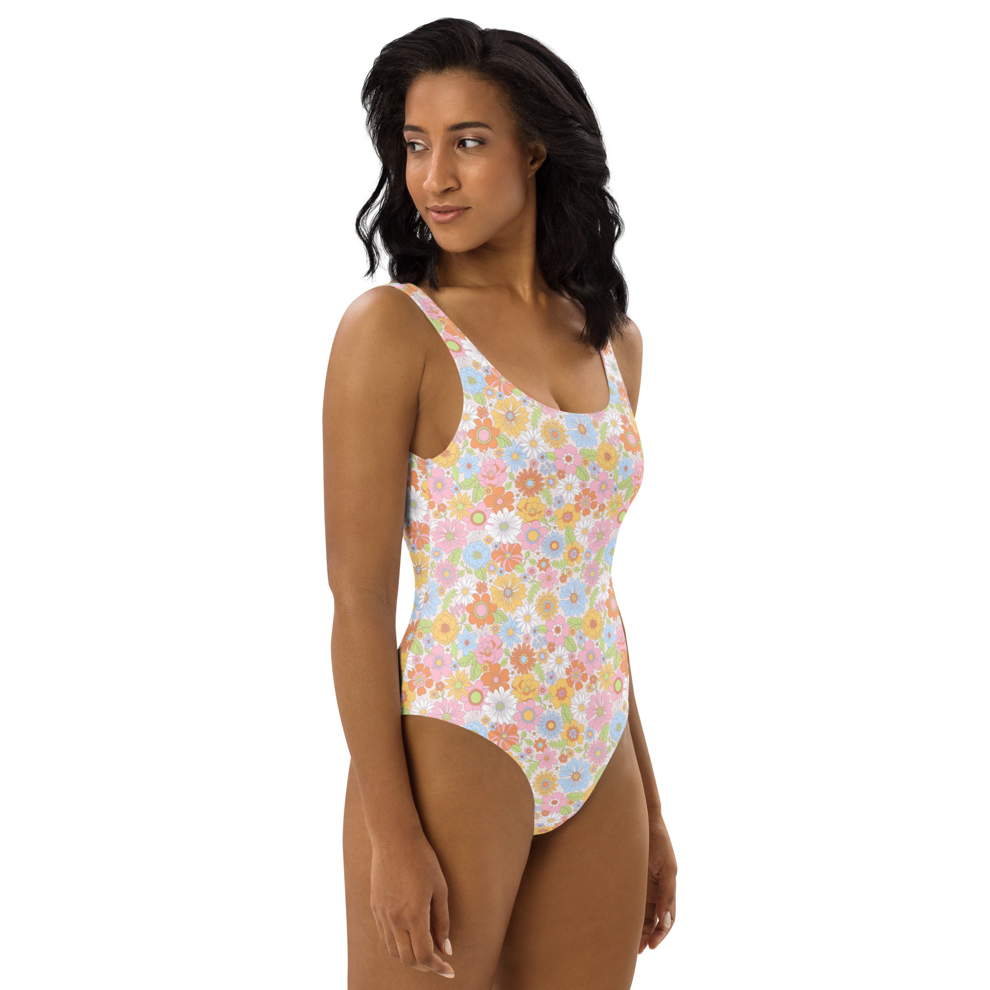 Cute Multicolor Summer Floral One-Piece Swimsuit