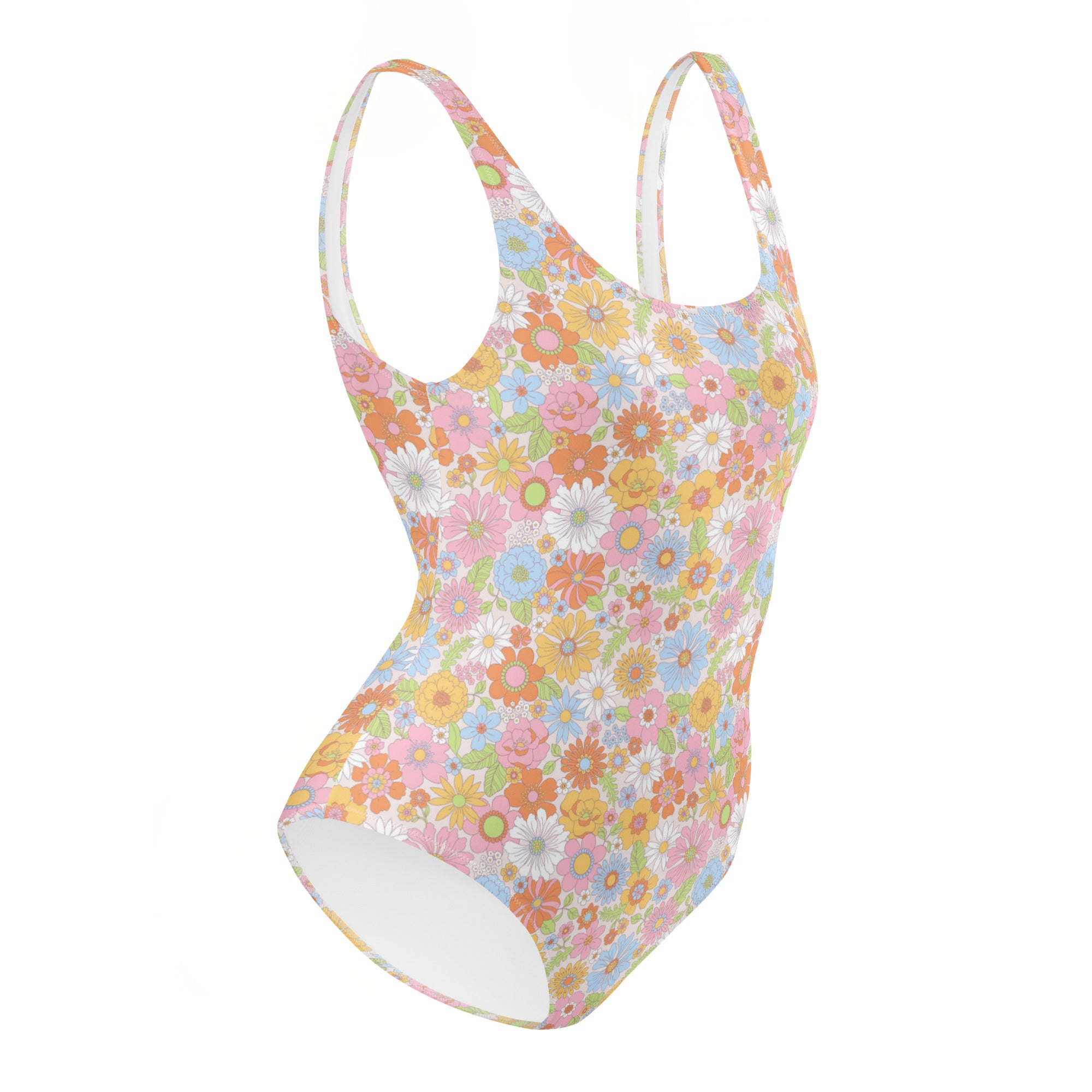 Cute Multicolor Summer Floral One-Piece Swimsuit