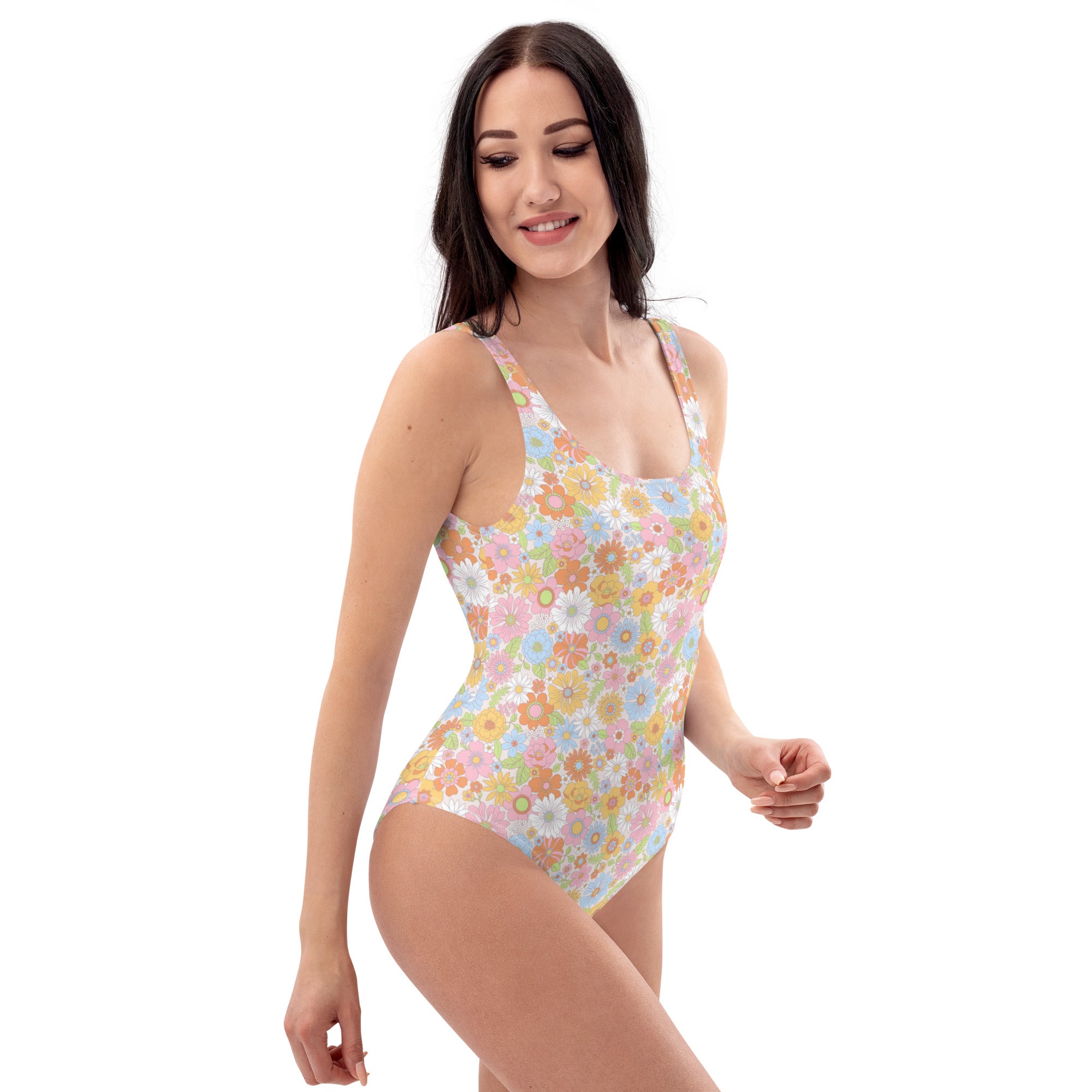 Cute Multicolor Summer Floral One-Piece Swimsuit