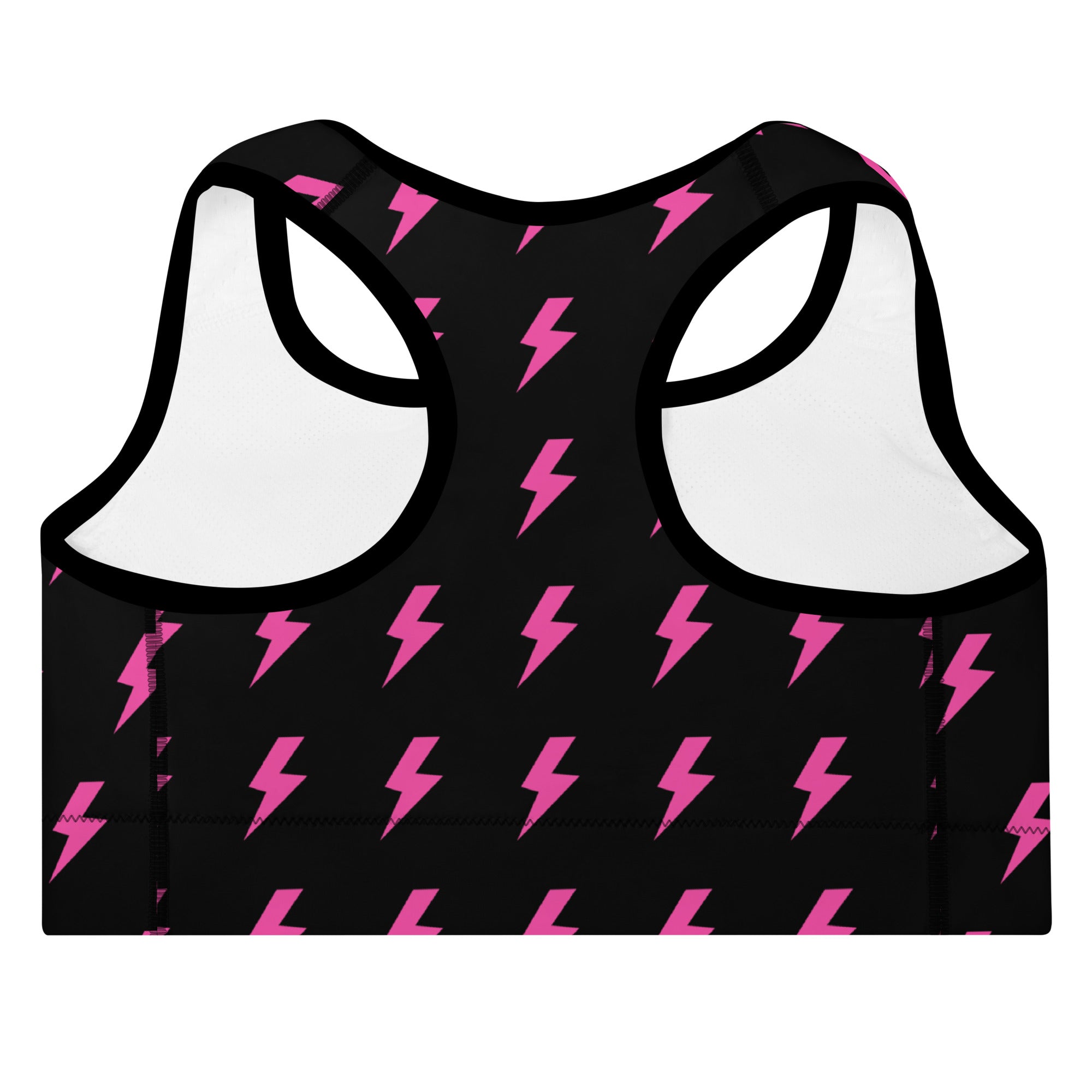 Preppy Pink Lightning Bolts Black Padded Sports Bra