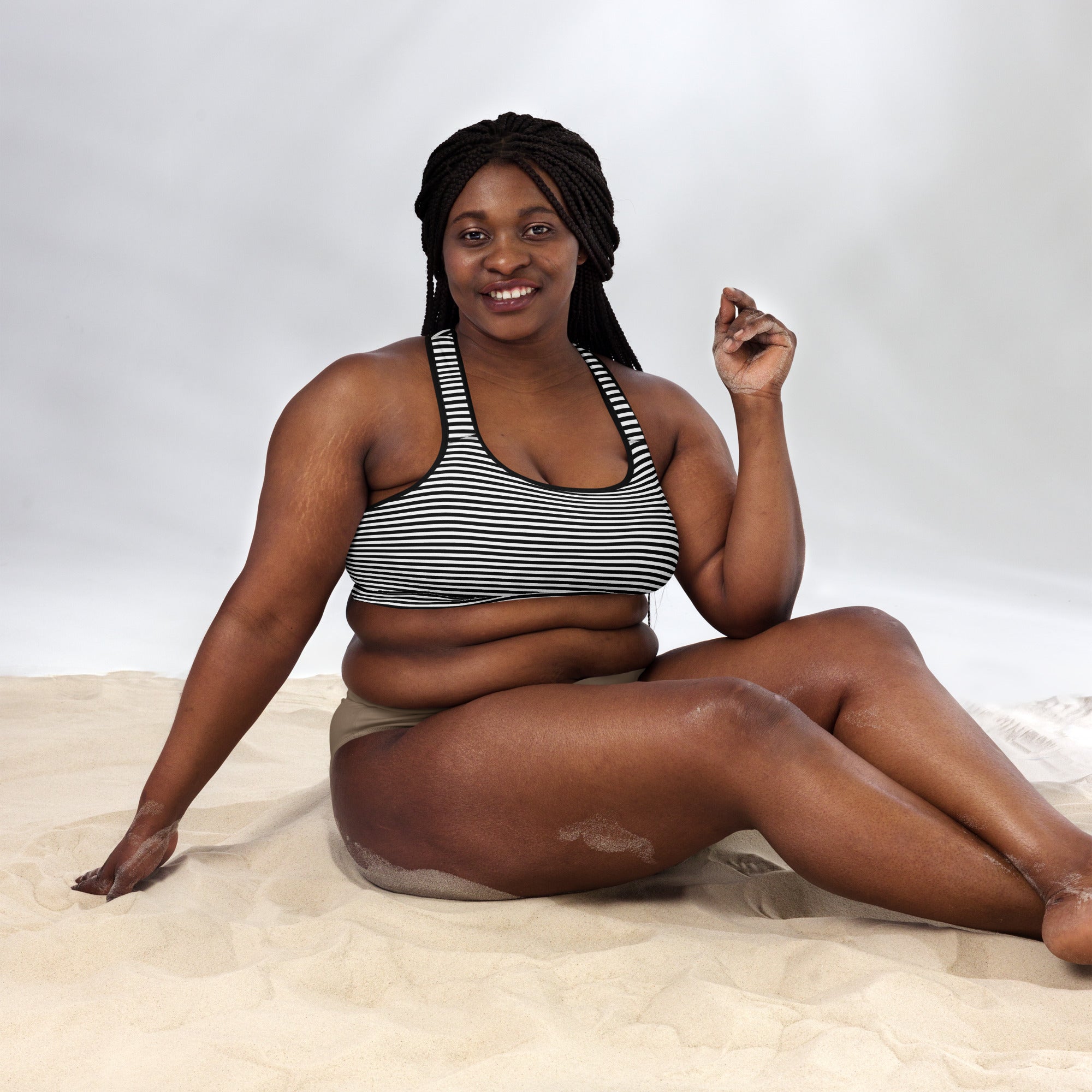 Preppy Black Striped Body Fit Padded Sports Bra
