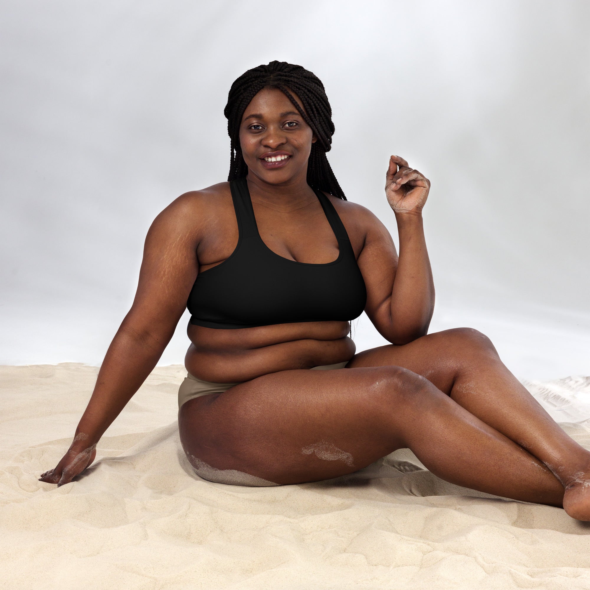 Preppy Plain Black Padded Sports Bra
