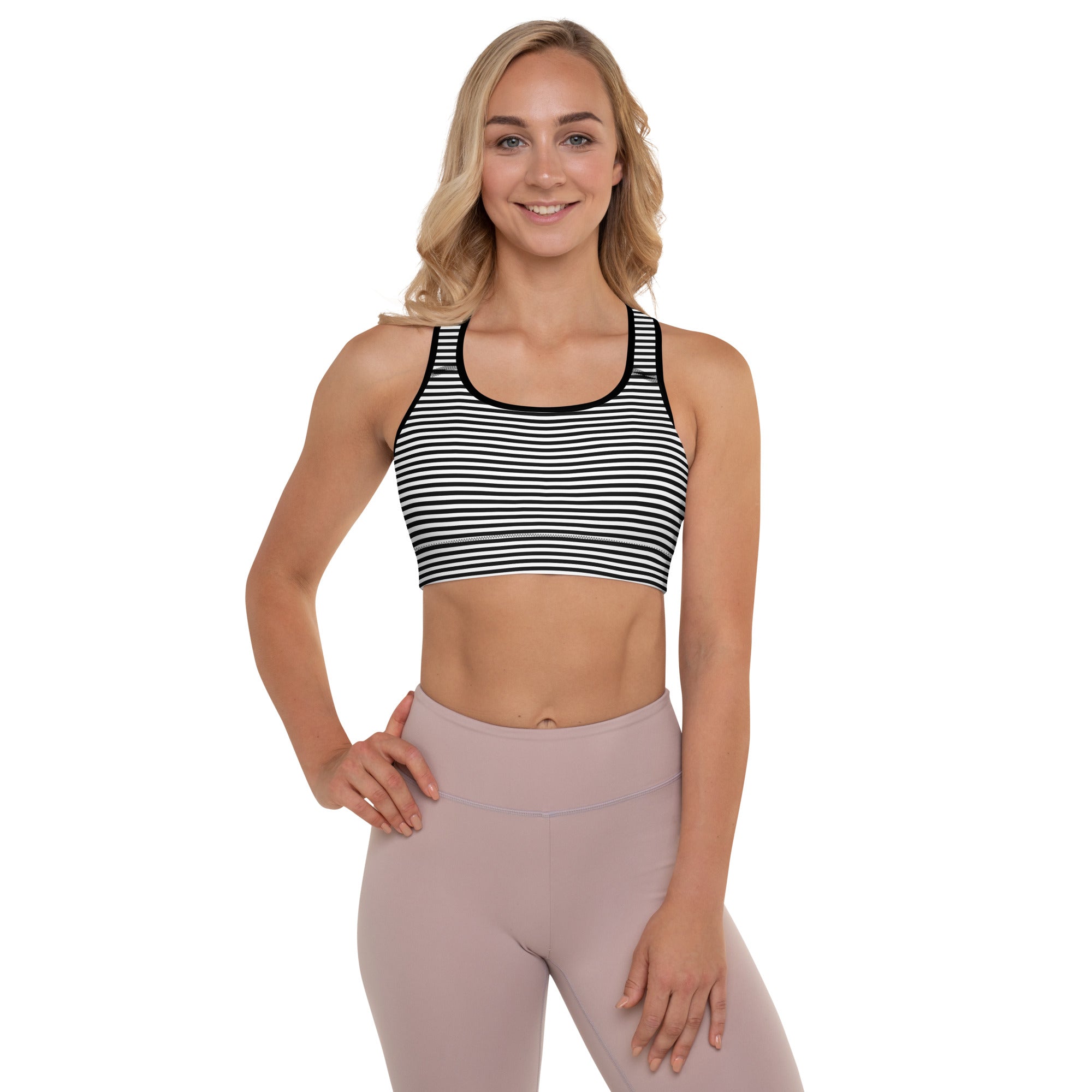 Preppy Black Striped Body Fit Padded Sports Bra