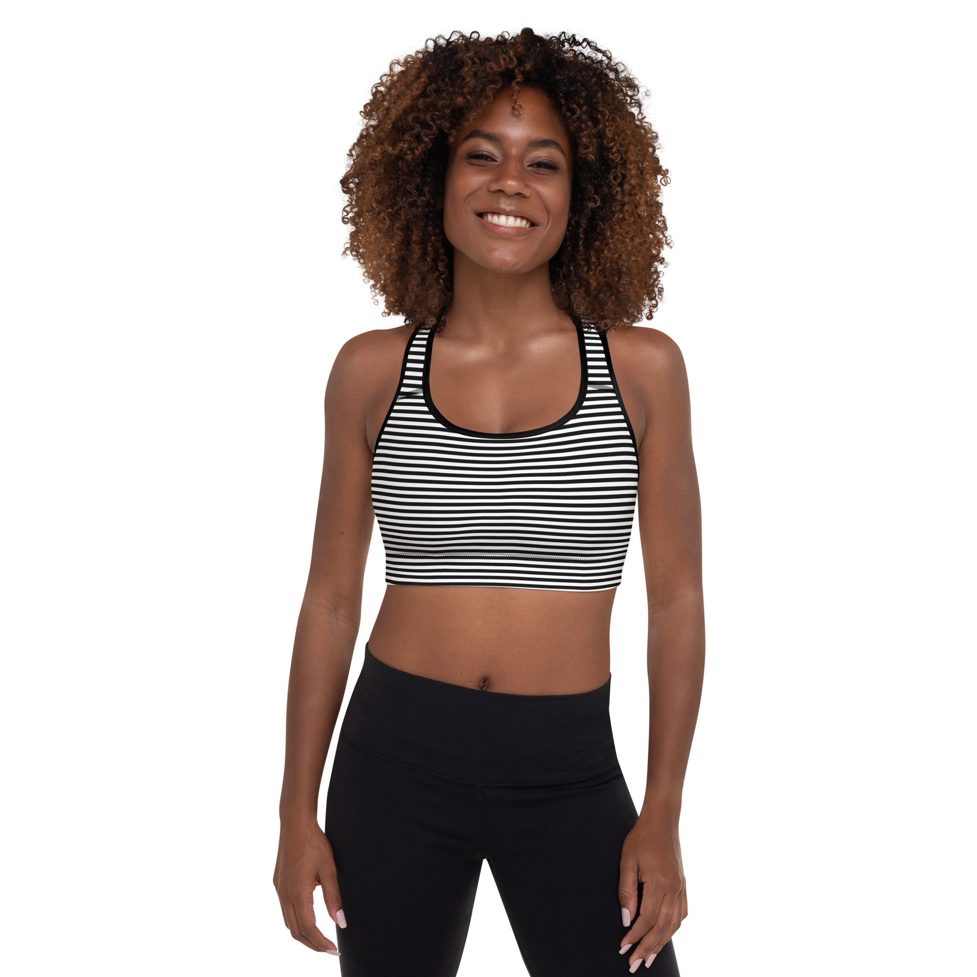 Preppy Black Striped Body Fit Padded Sports Bra