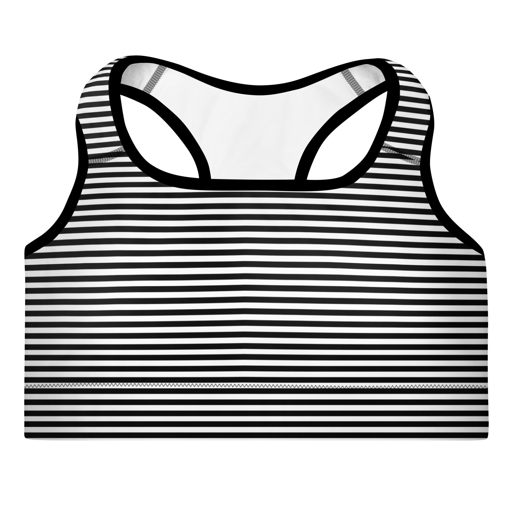Preppy Black Striped Body Fit Padded Sports Bra