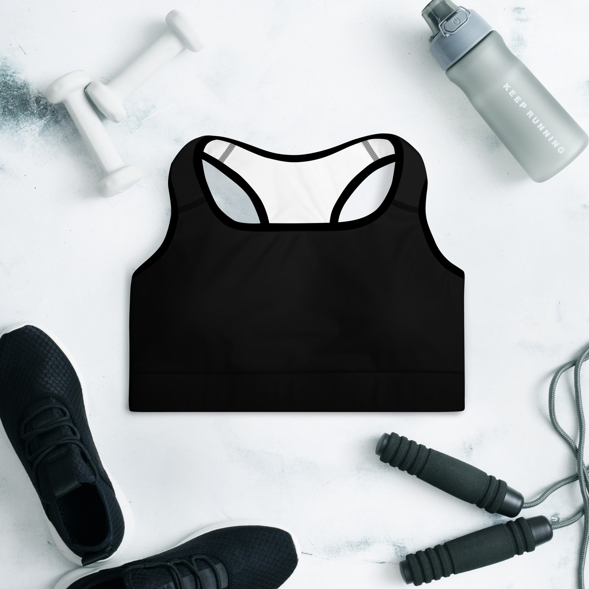 Preppy Plain Black Padded Sports Bra