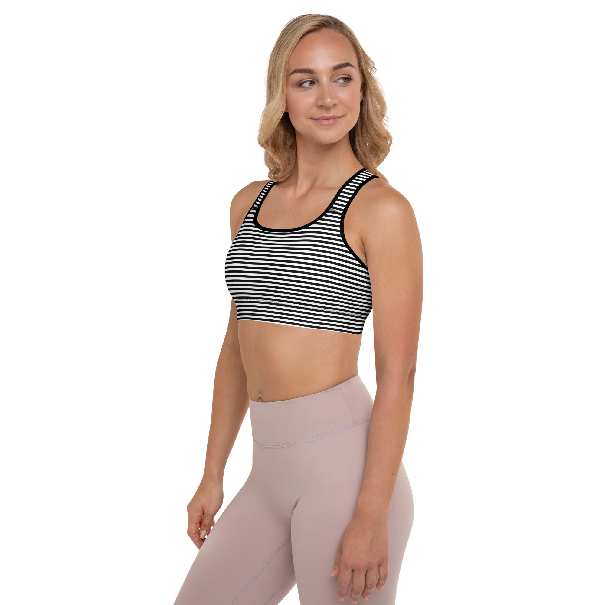 Preppy Black Striped Body Fit Padded Sports Bra