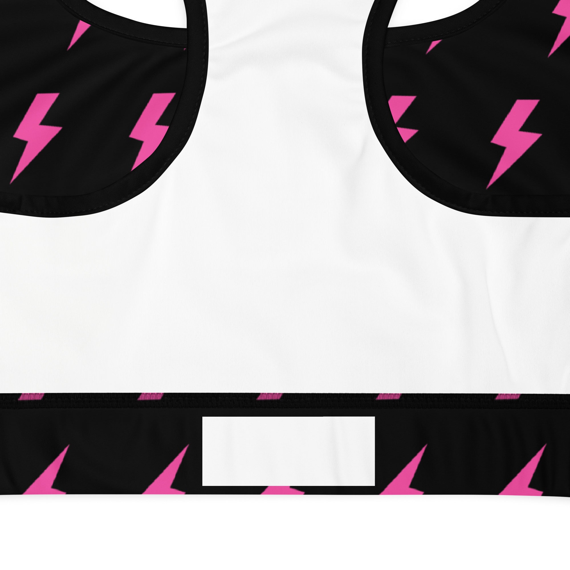 Preppy Pink Lightning Bolts Black Padded Sports Bra