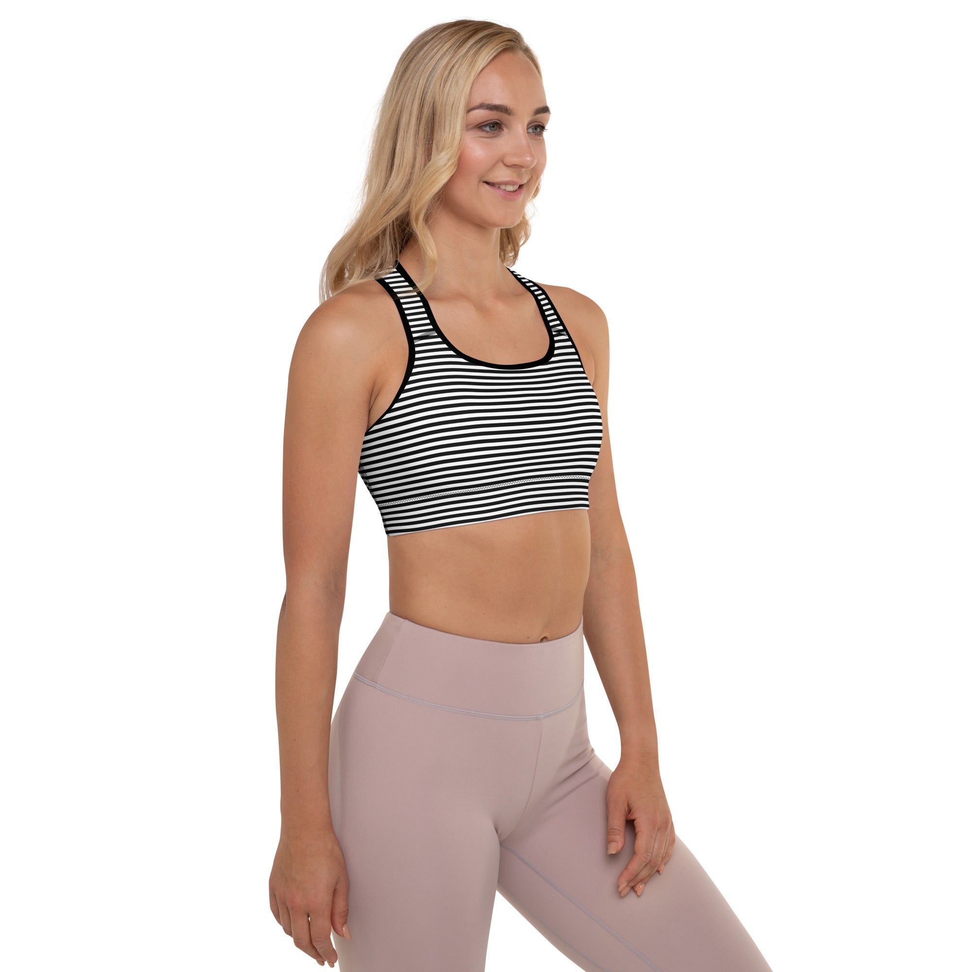 Preppy Black Striped Body Fit Padded Sports Bra