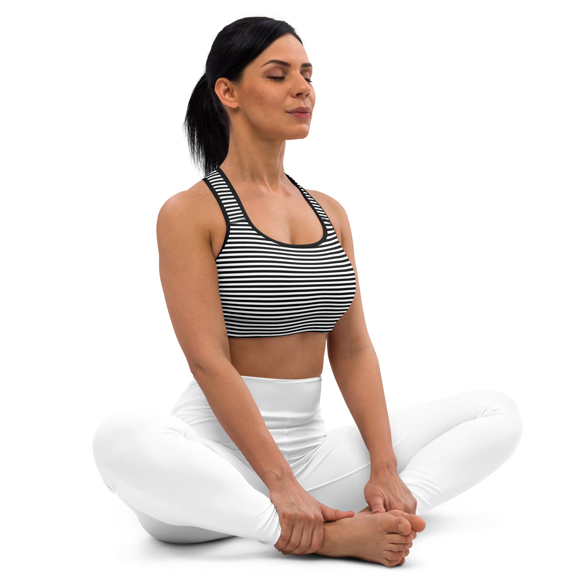 Preppy Black Striped Body Fit Padded Sports Bra