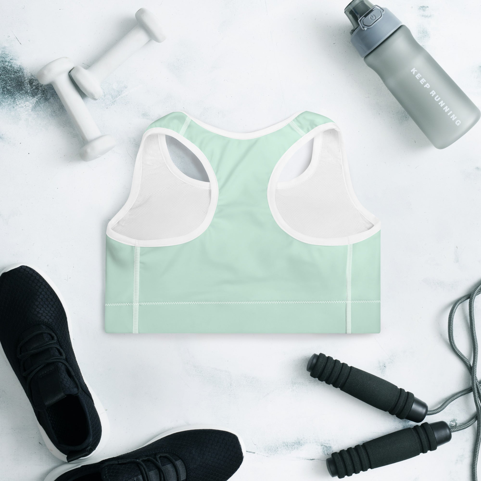 Preppy Plain Sea Green Padded Sports Bra
