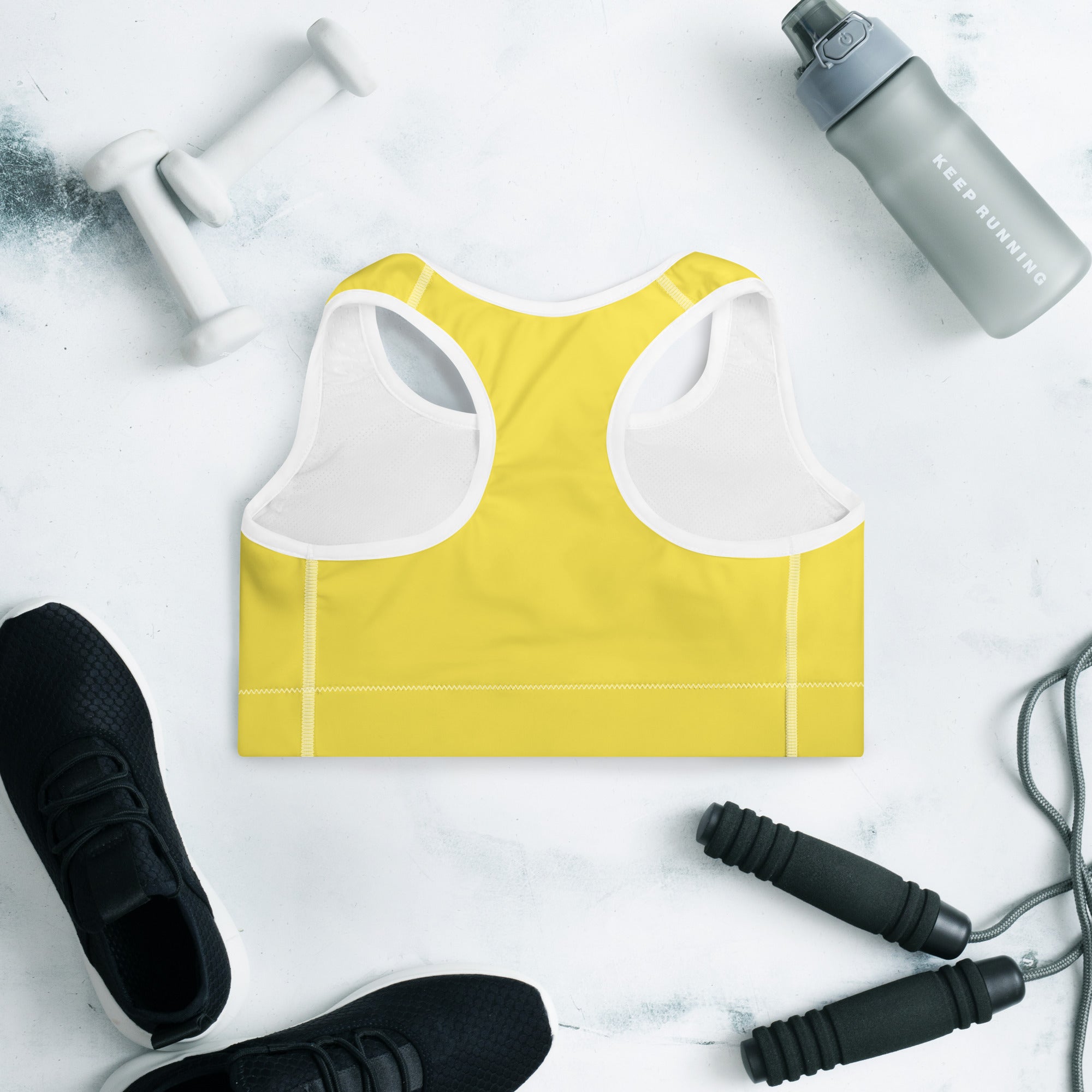Preppy Plain Yellow Padded Sports Bra