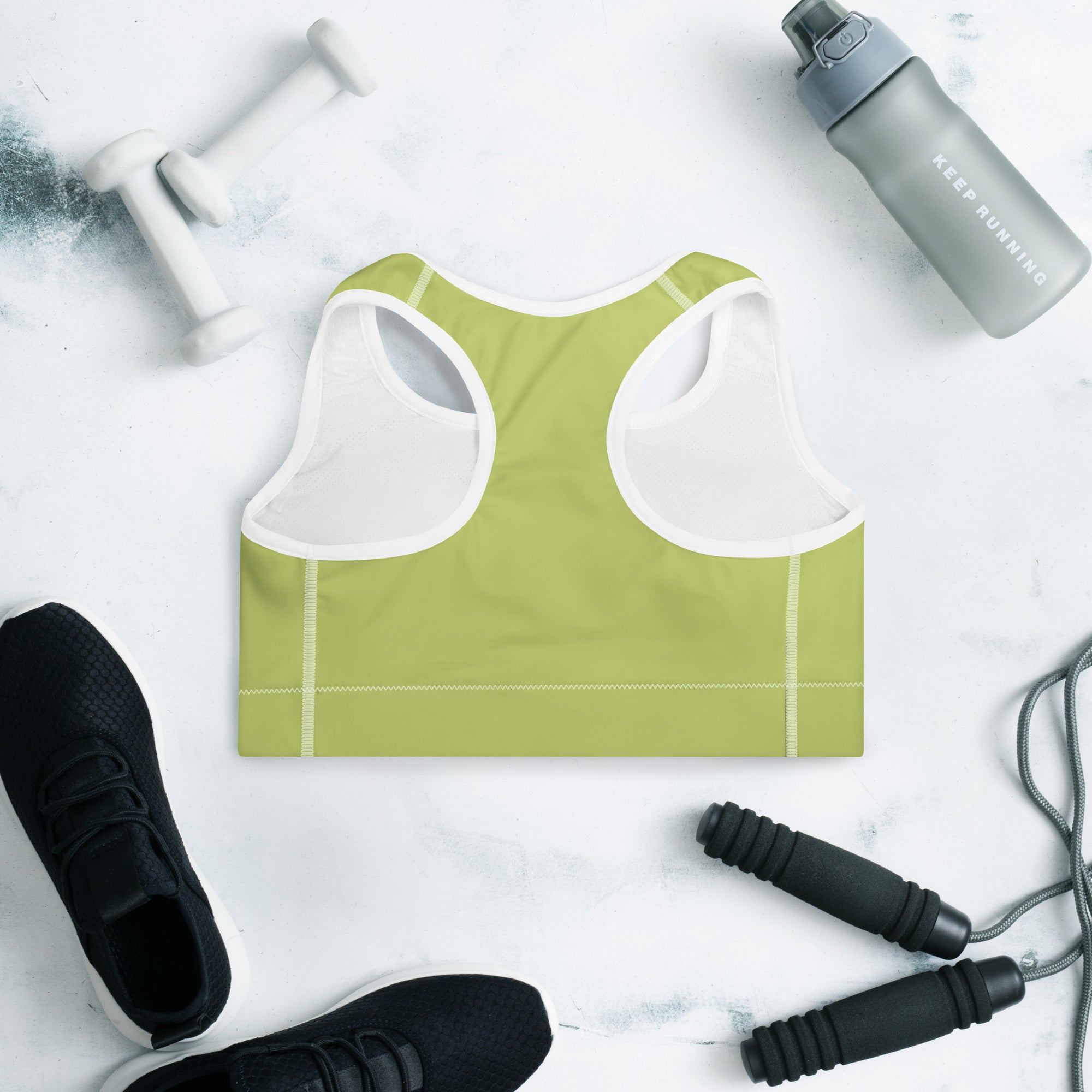 Preppy Plain Olive Green Padded Sports Bra