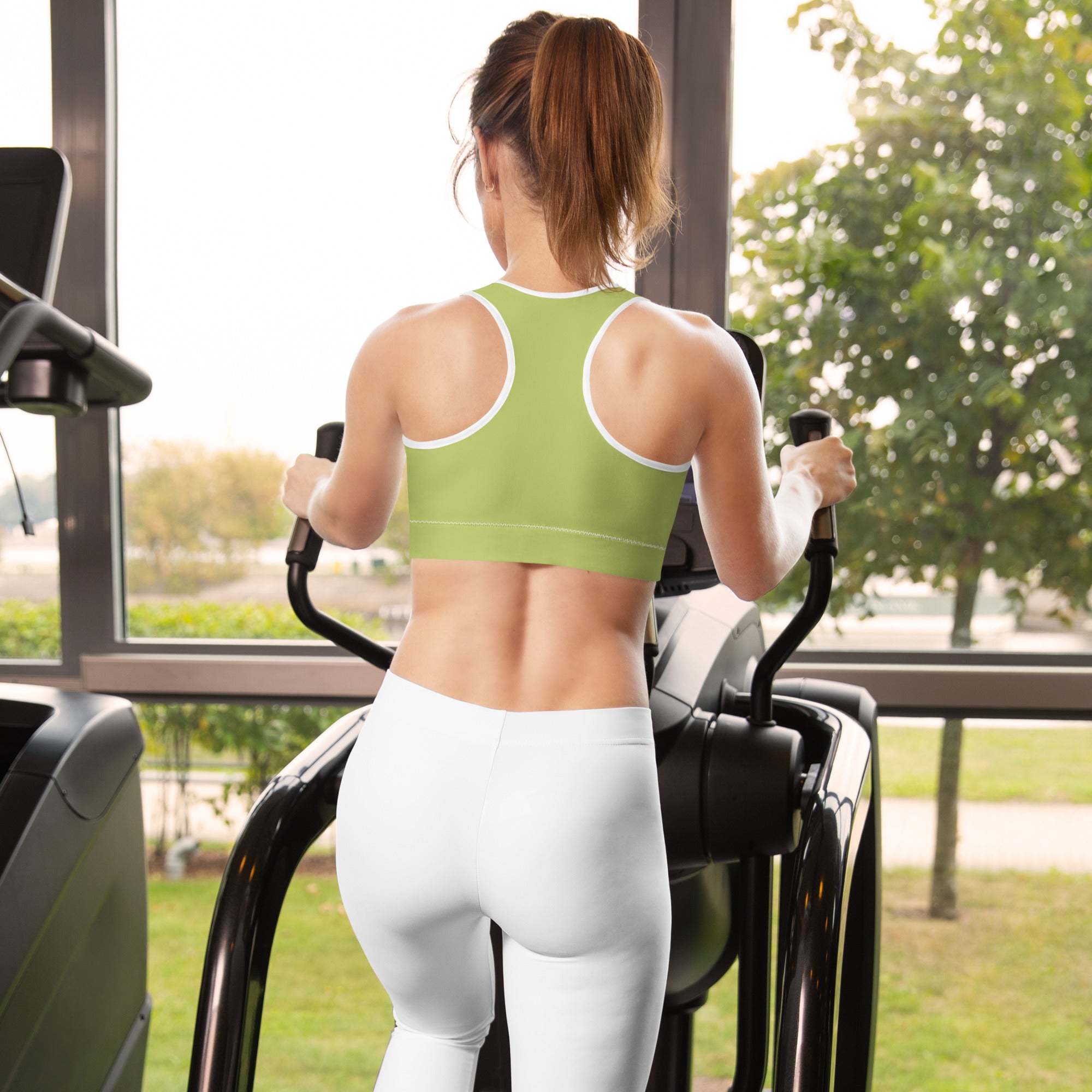 Preppy Plain Olive Green Padded Sports Bra