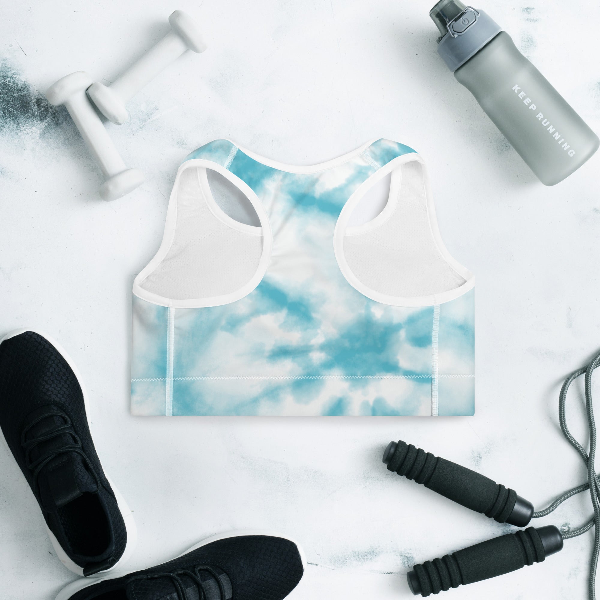 Preppy Blue Tie Dye Padded Gym & Sports Bra