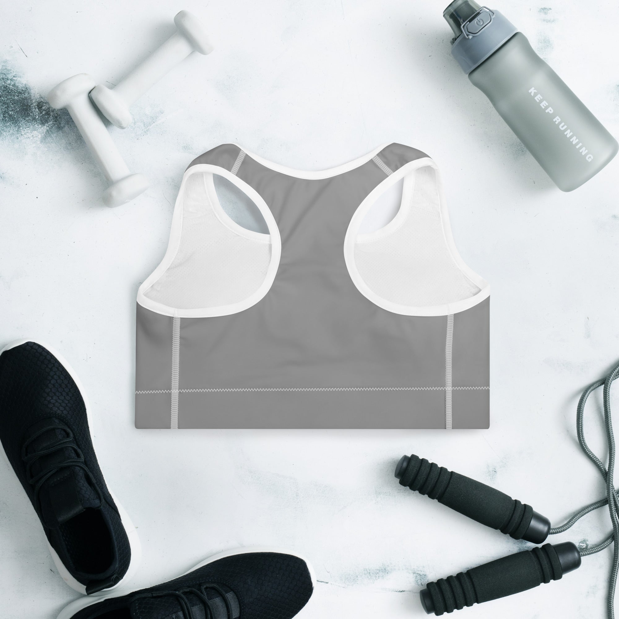 Preppy Aesthetic Grey Padded Sports Bra