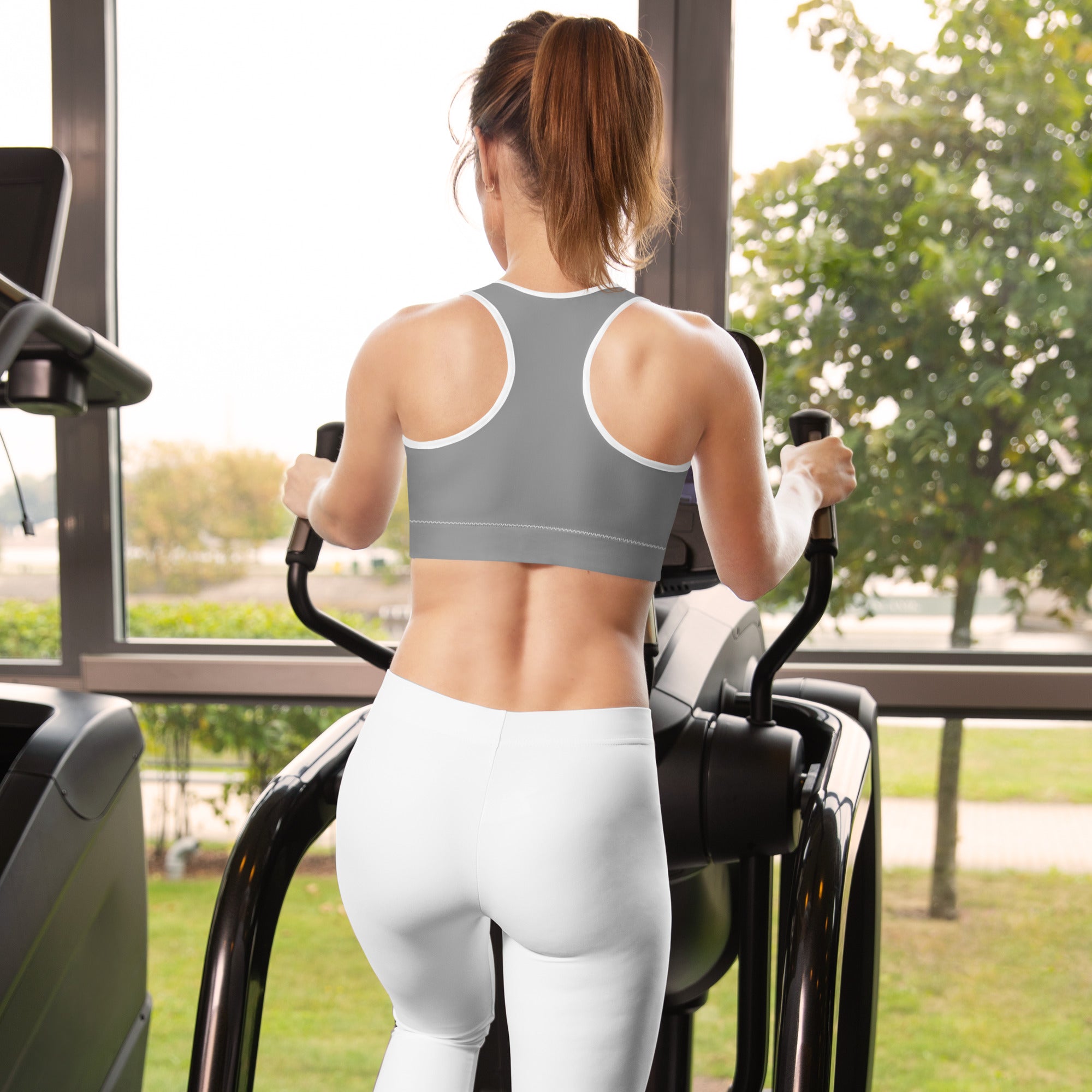 Preppy Aesthetic Grey Padded Sports Bra
