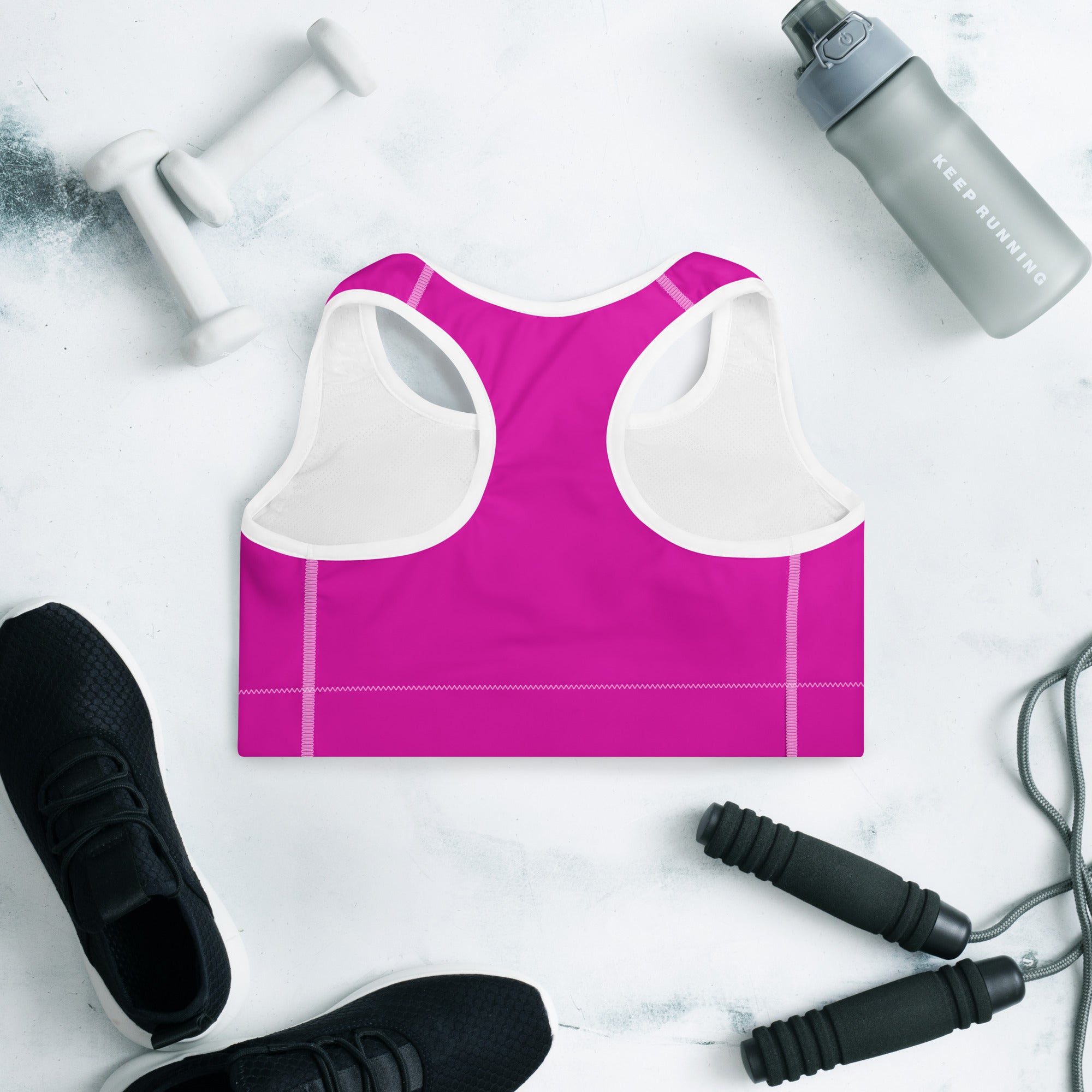 Neon Pink Padded Sports Workout Bra