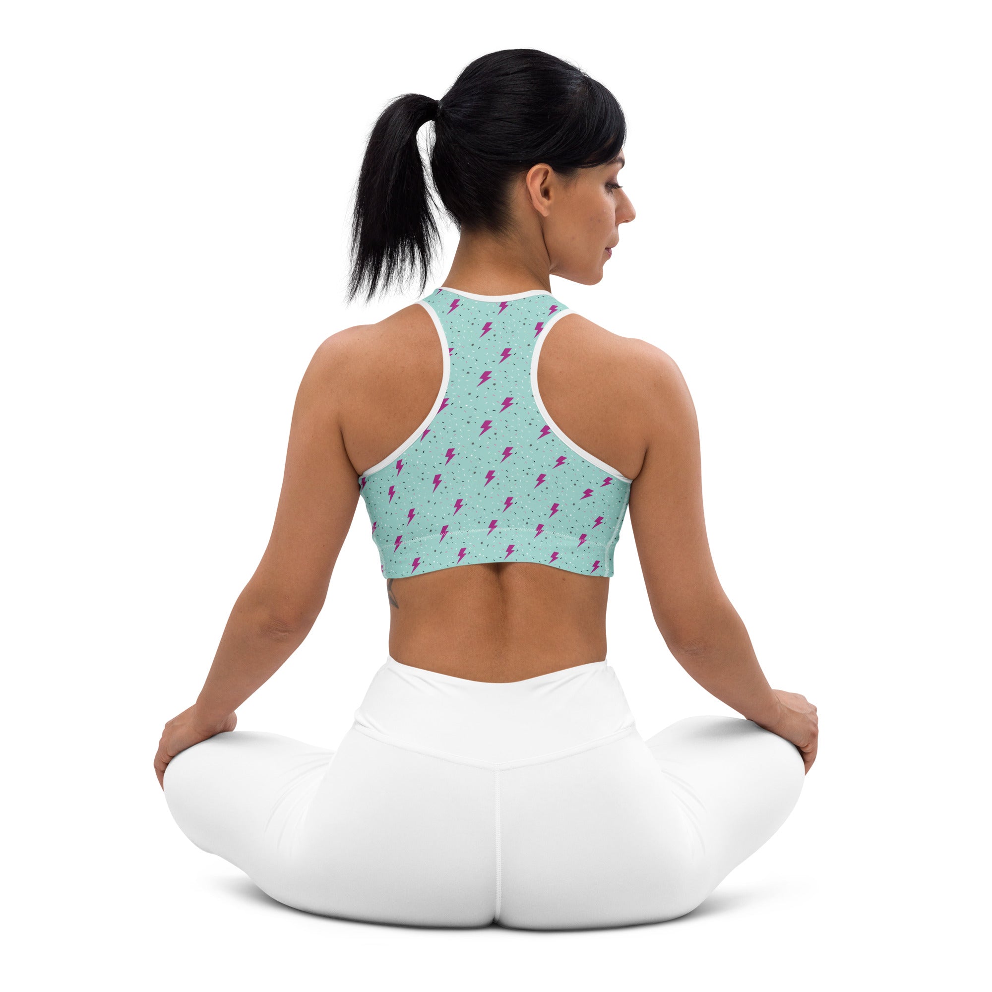 Preppy Green Lightning Bolts Pattern Padded Sports Bra