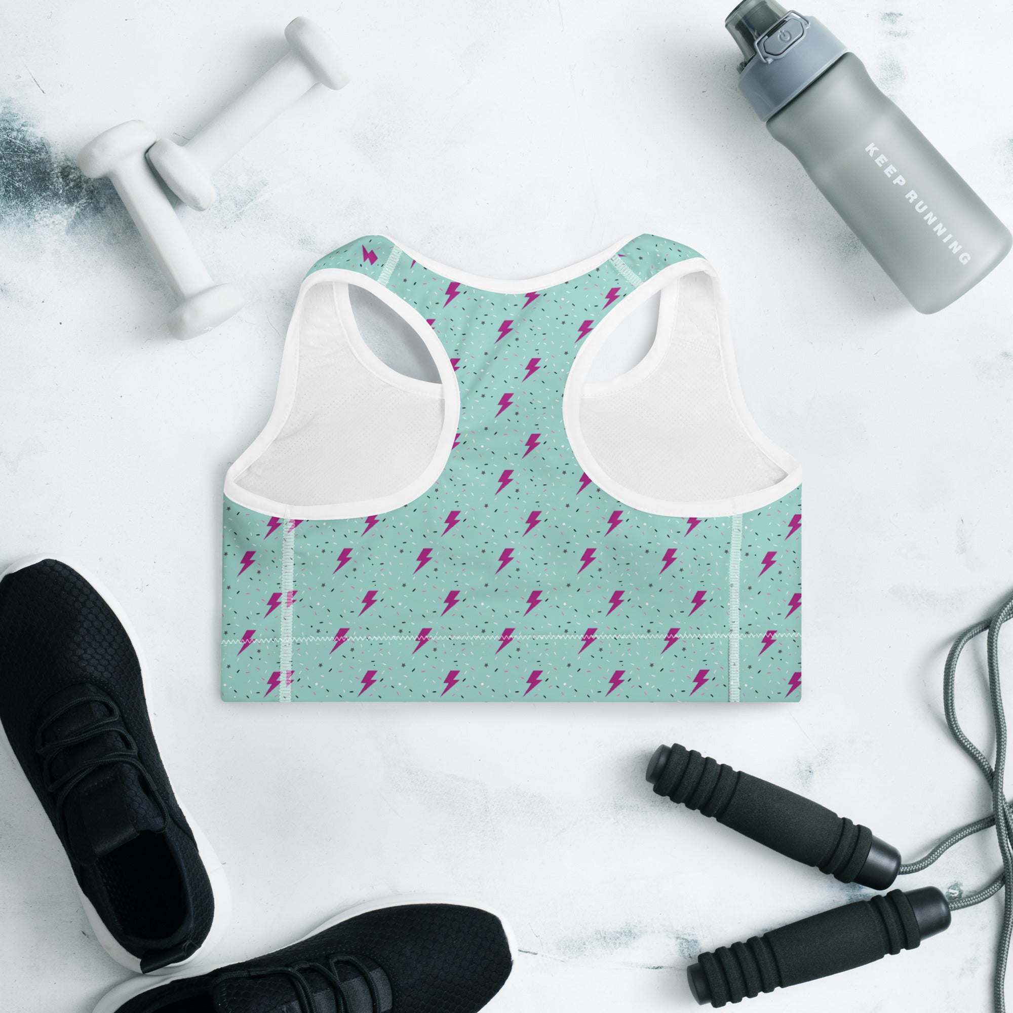 Preppy Green Lightning Bolts Pattern Padded Sports Bra