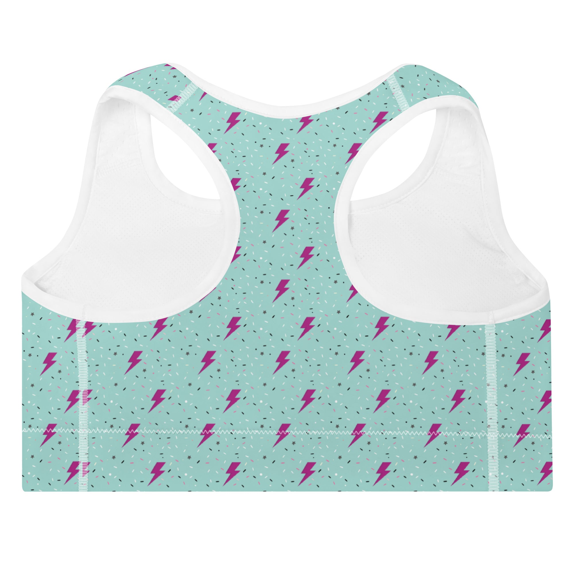 Preppy Green Lightning Bolts Pattern Padded Sports Bra