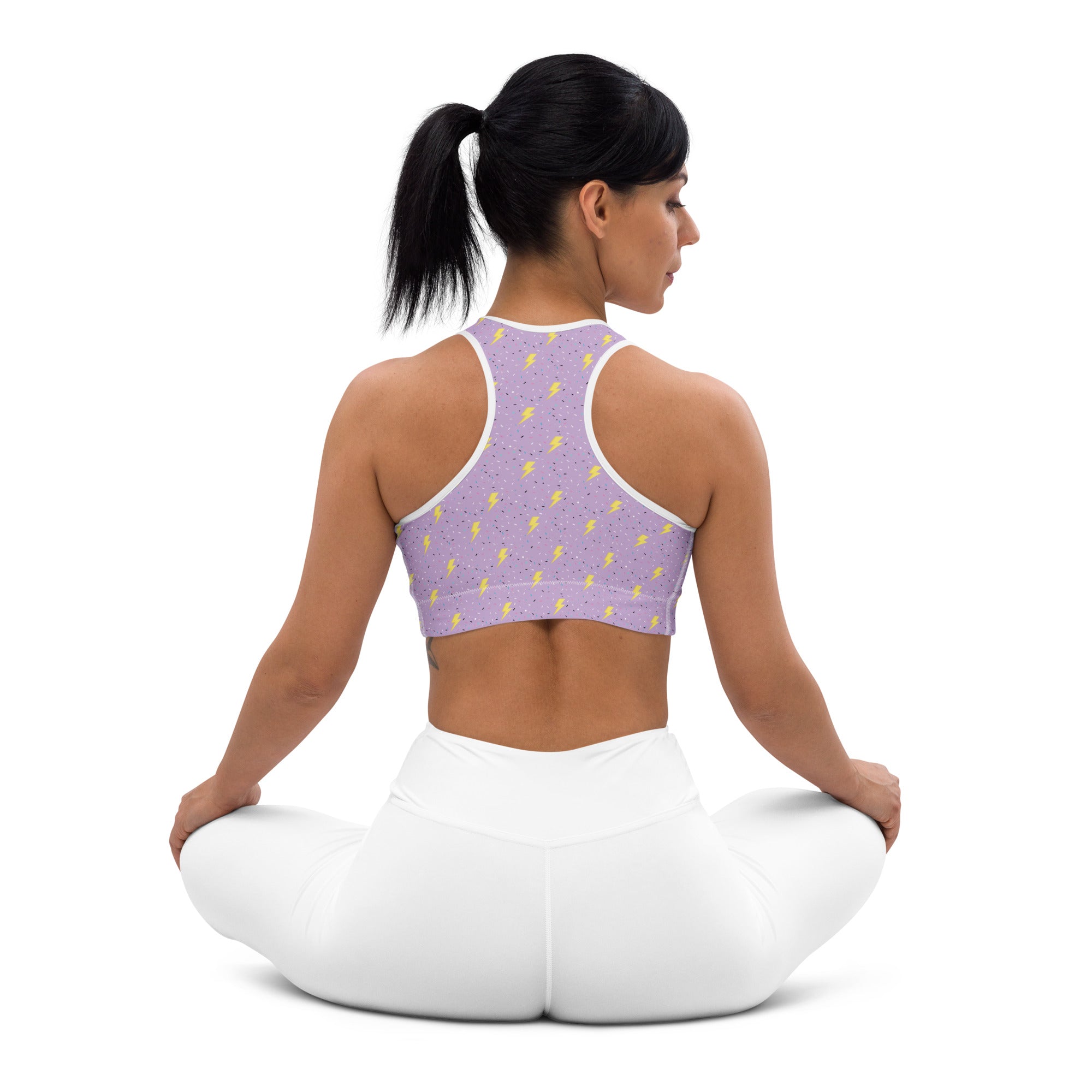 Preppy Lightning Bolts Purple Padded Sports Bra