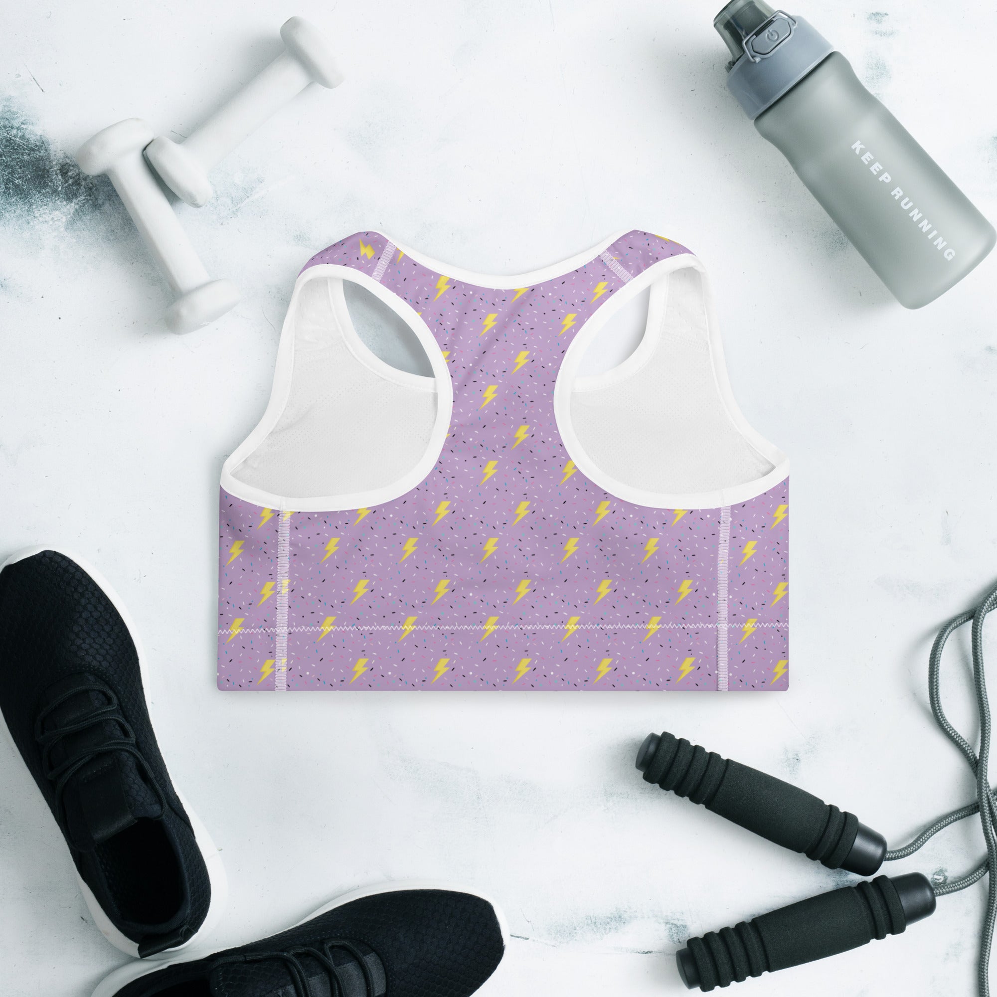 Preppy Lightning Bolts Purple Padded Sports Bra
