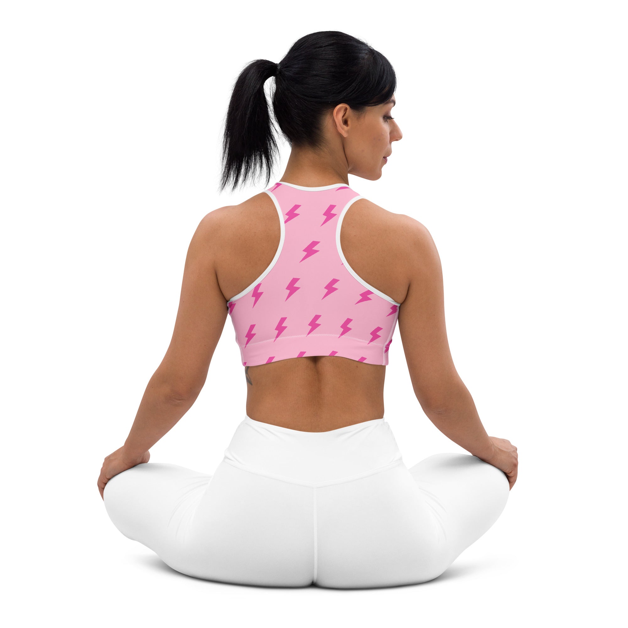 Preppy Pink Lightning Bolts Padded Gym & Sports Bra