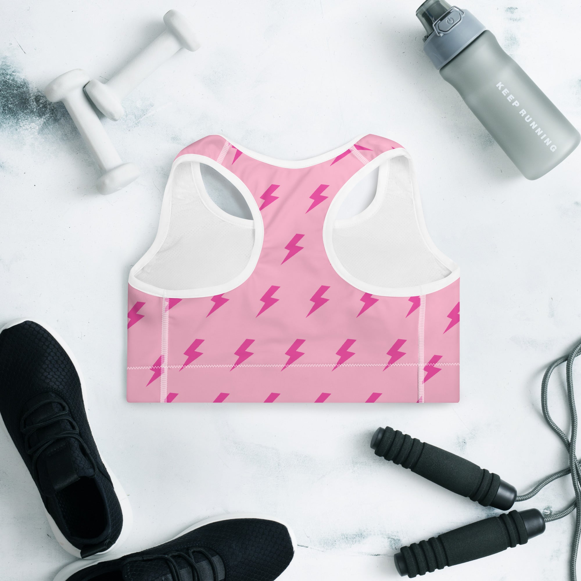 Preppy Pink Lightning Bolts Padded Gym & Sports Bra
