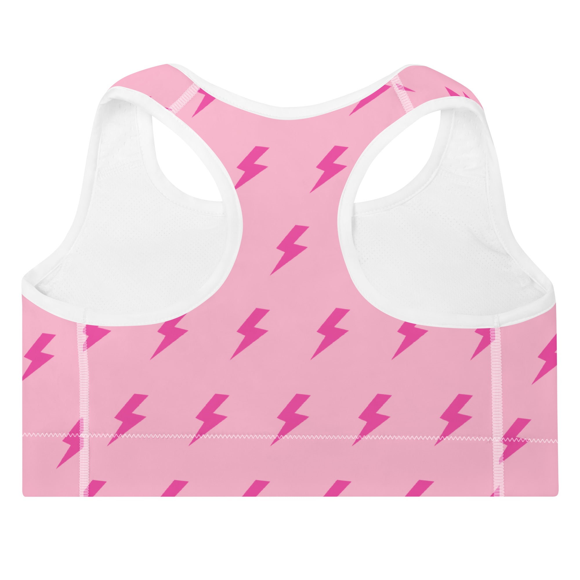 Preppy Pink Lightning Bolts Padded Gym & Sports Bra