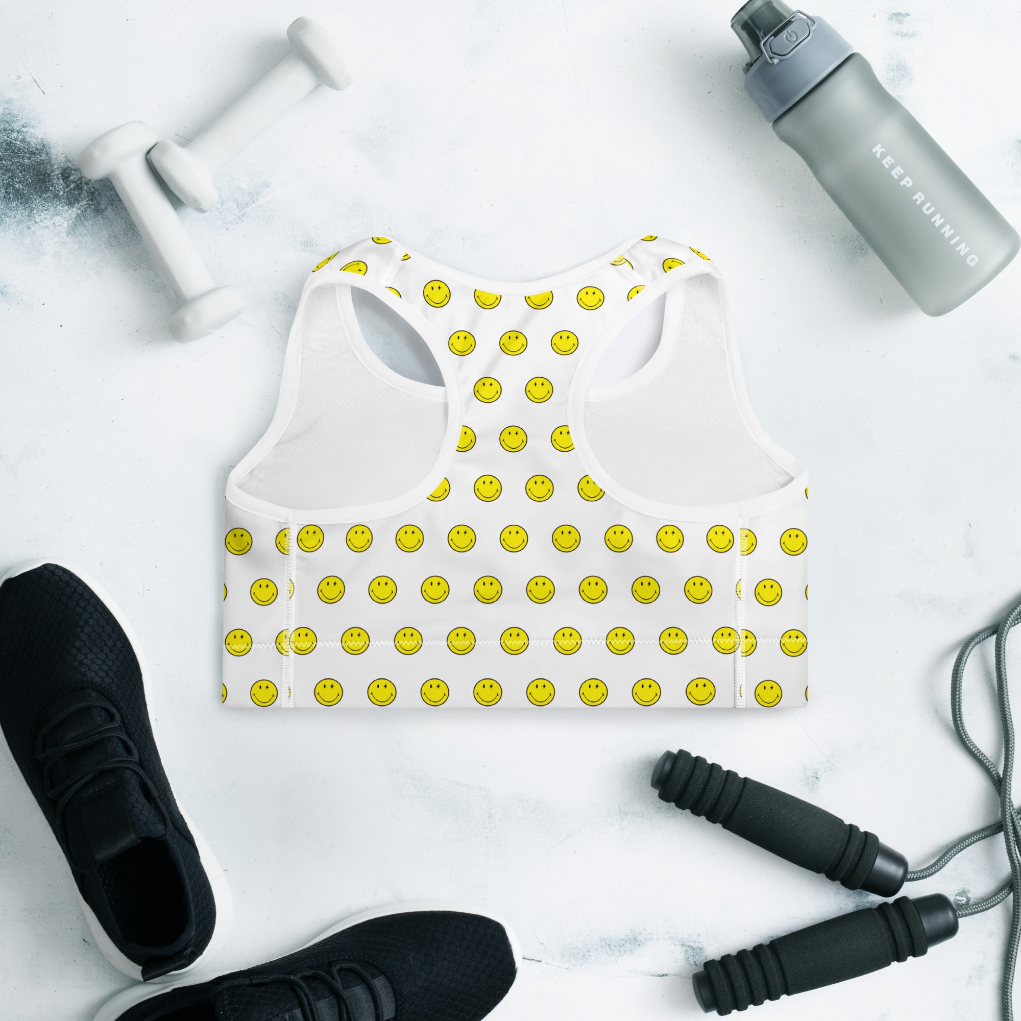 Preppy Smiley Face Padded Gym & Sports Bra