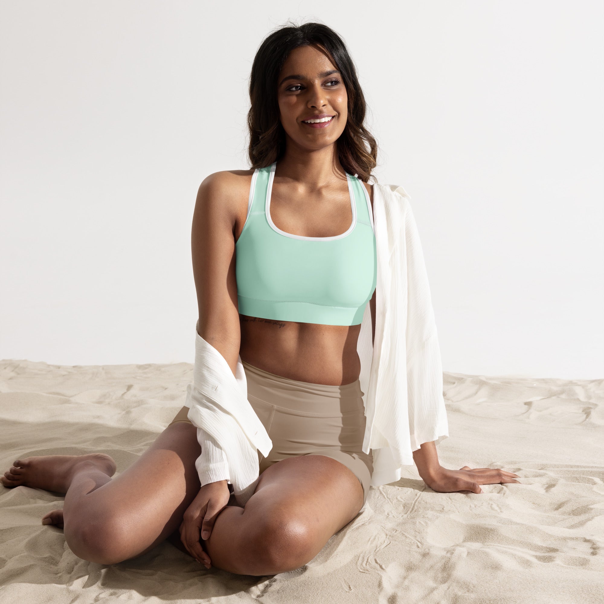 Preppy Plain Sea Green Padded Sports Bra