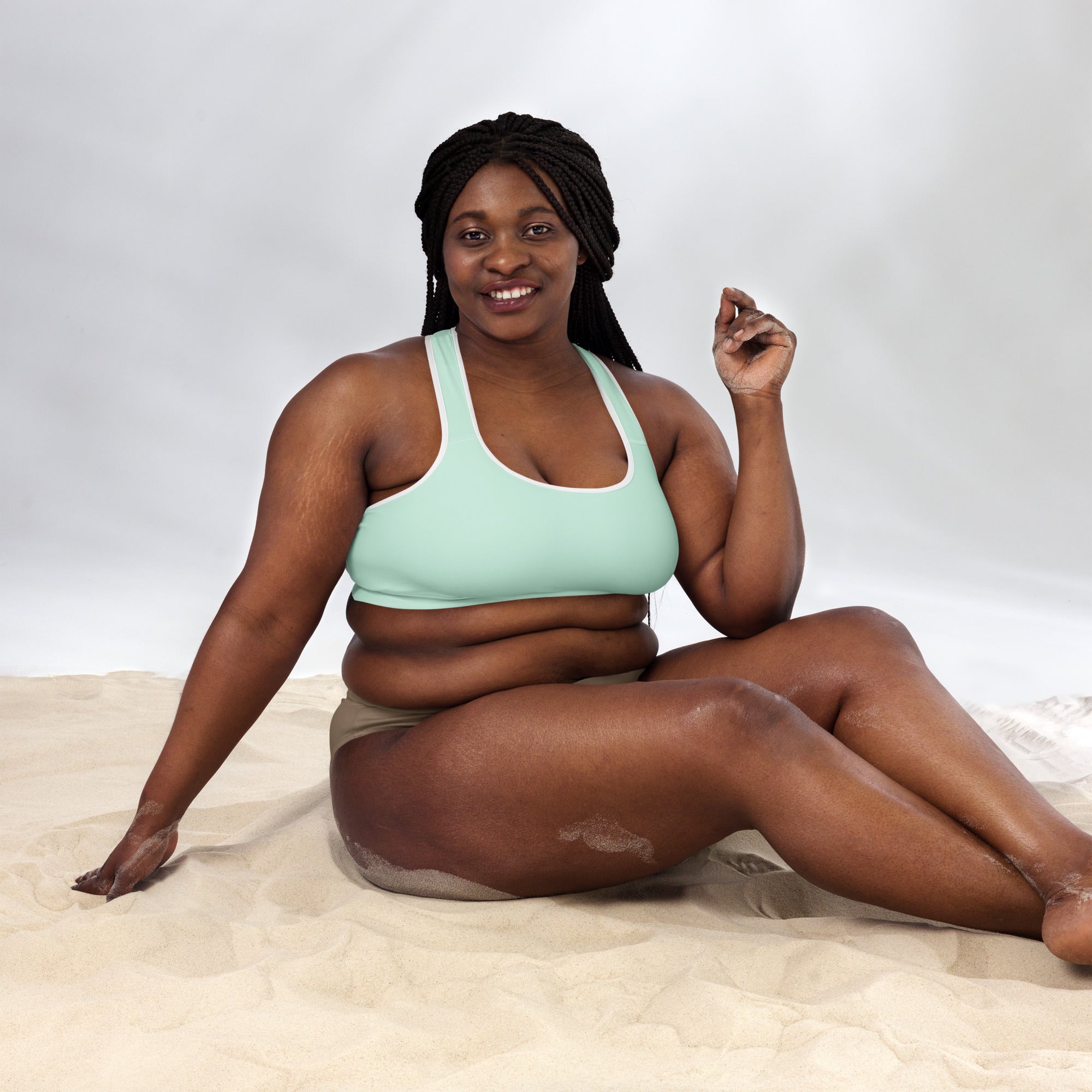 Preppy Plain Sea Green Padded Sports Bra