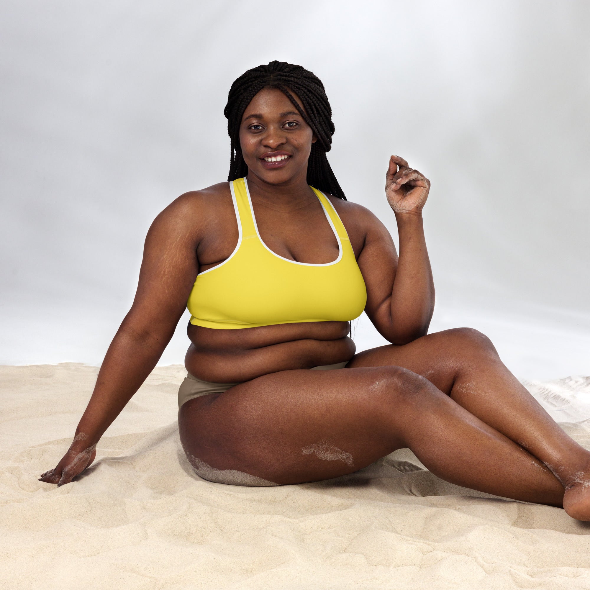 Preppy Plain Yellow Padded Sports Bra