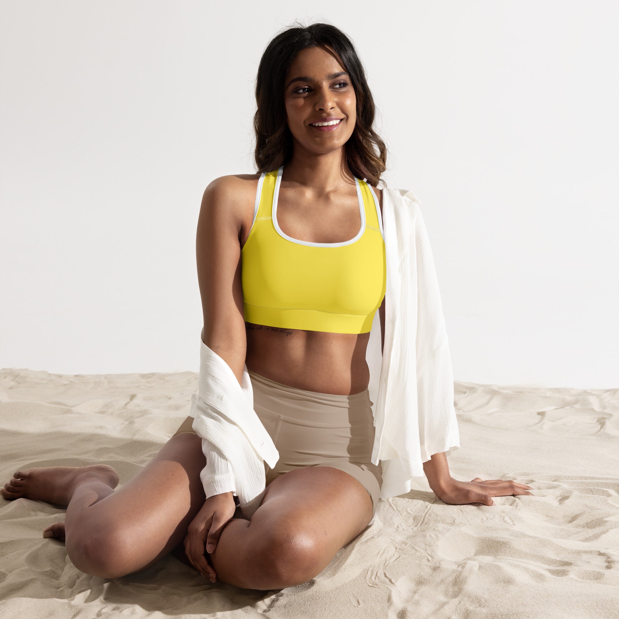 Preppy Plain Yellow Padded Sports Bra