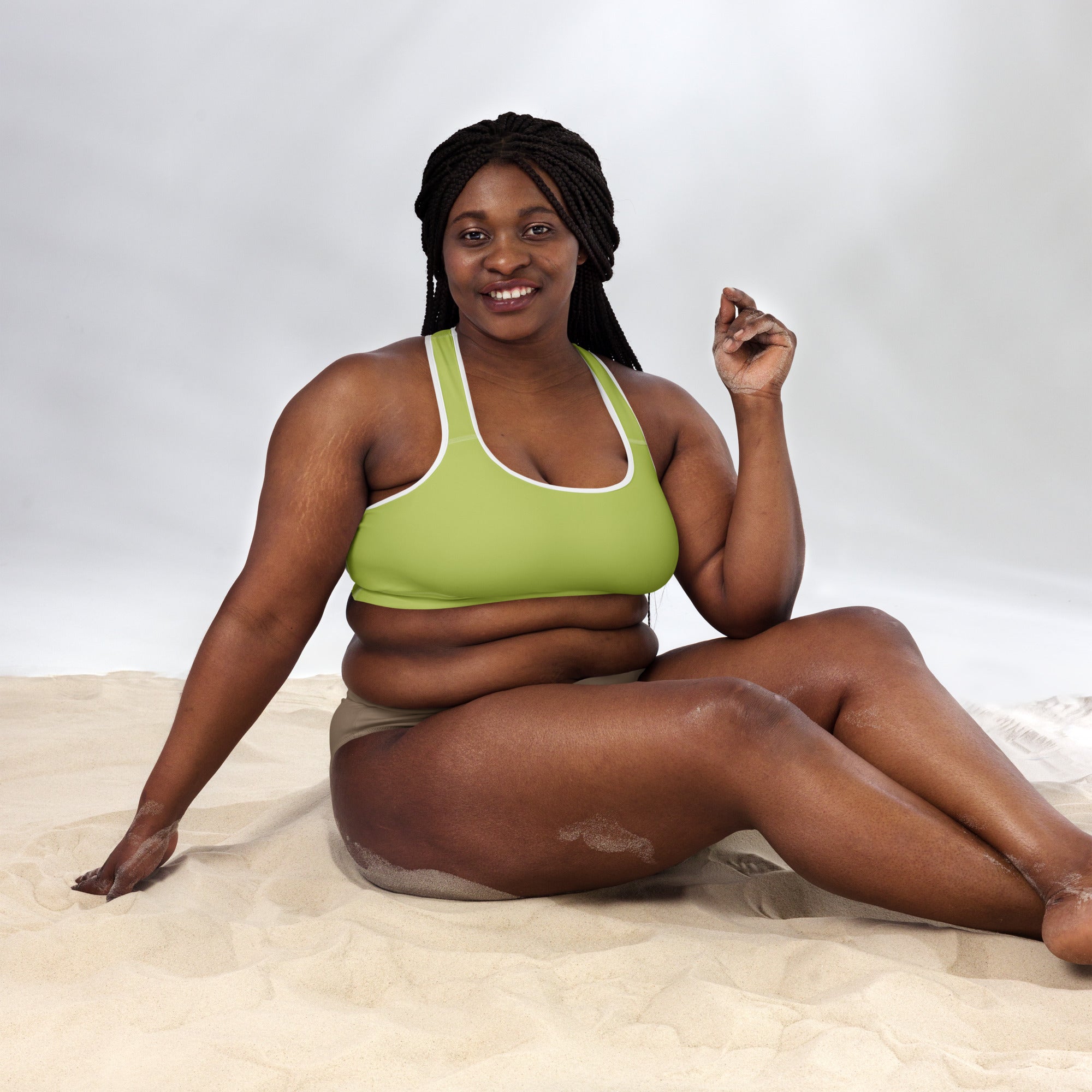 Preppy Plain Olive Green Padded Sports Bra