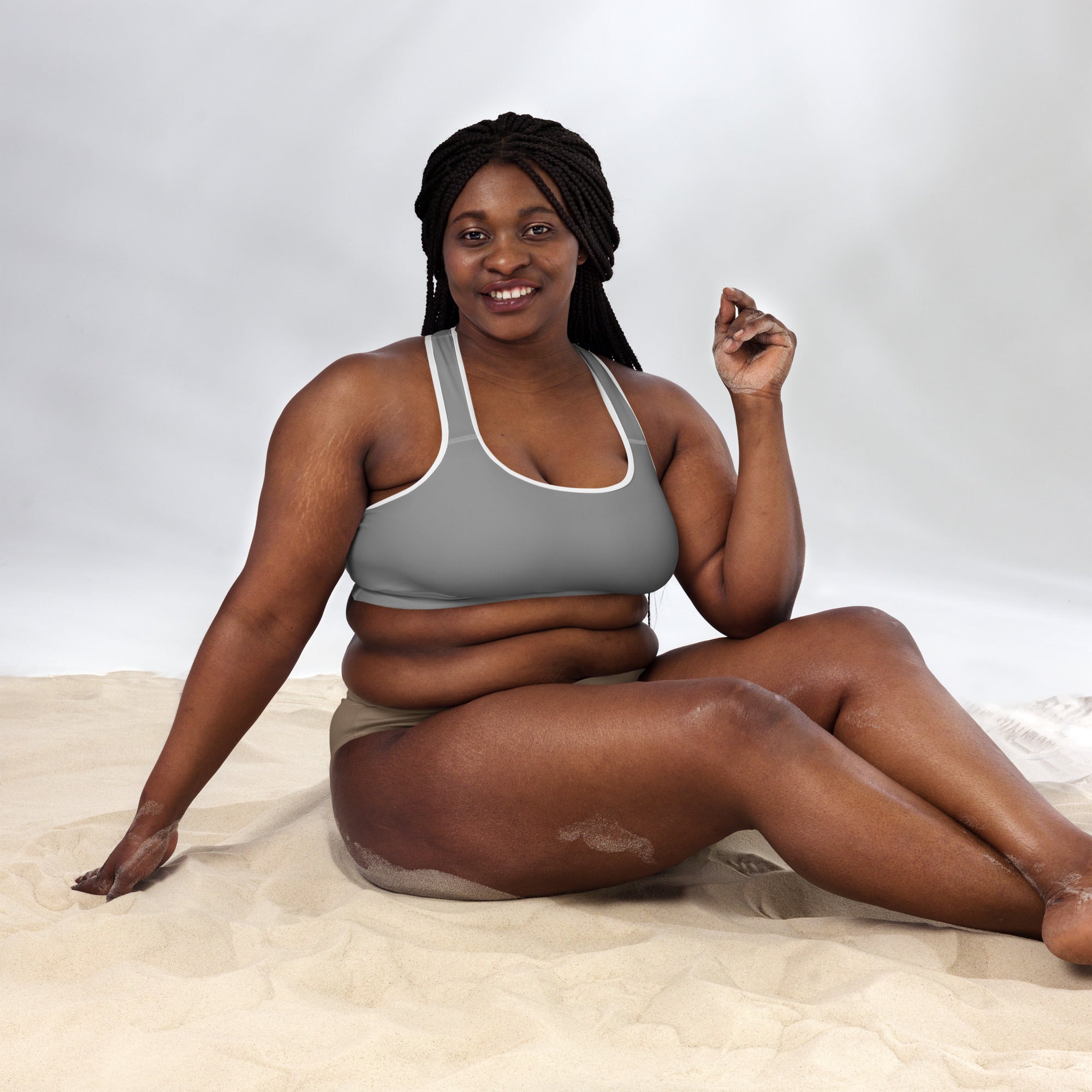 Preppy Aesthetic Grey Padded Sports Bra